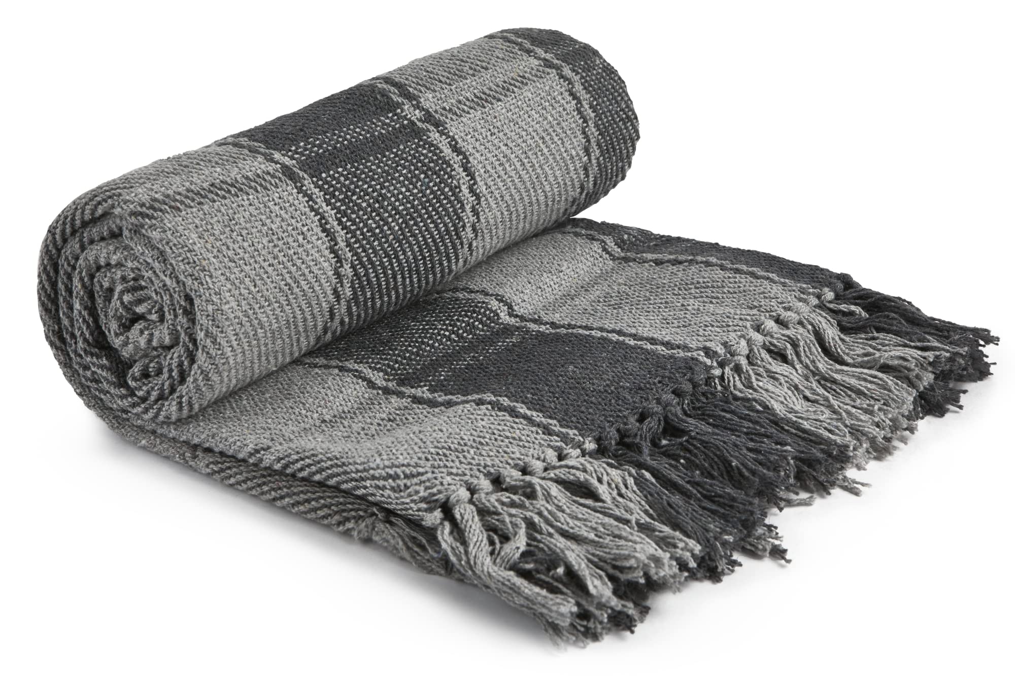 Emma Barclay Charcoal Frisco - Recycled Cotton Traditional Check Chair Sofa Setee Throw Over Blanket In Grey - 50X60 (127X152cm)