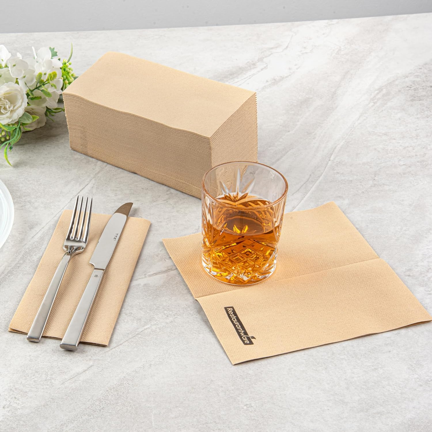 Luxenap 15.8 X 7.9 Inch Linen-Feel Guest Towels, 600 Hand Towels - ¼ Fold, Air-Laid, Kraft Paper Dinner Napkins, Disposable, For Restrooms, Kitchens, And Tables - Restaurantware
