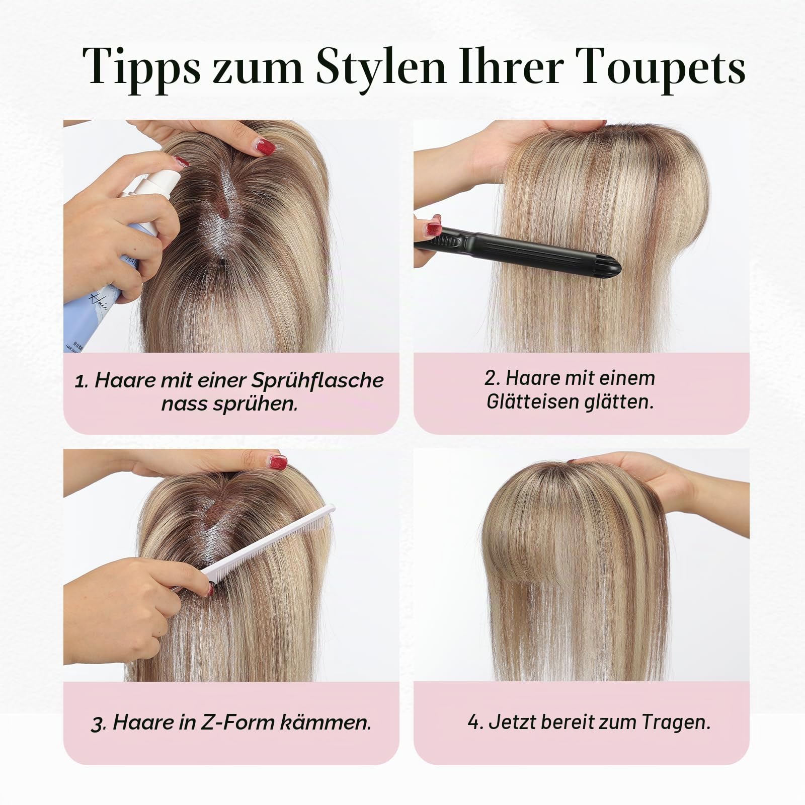 EMMOR 10 Zoll Echthaar Haarteil für Frauen – Verbesserte Schweizer Spitzenbasis mit 3 rutschfesten Clips, 4,5" x 3" Clip-in Pony für dünner werdendes Haar(Ombre Braun mit blonden Strähnen)