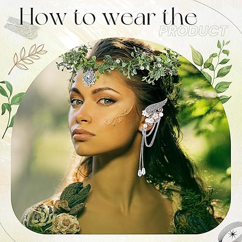 Miniatura 2 de Conjunto de cosplay de elfos de Halloween, corona de flores de hada, tocado con orejas de elfo, puños renacentistas, flores, hojas, elfos, alas