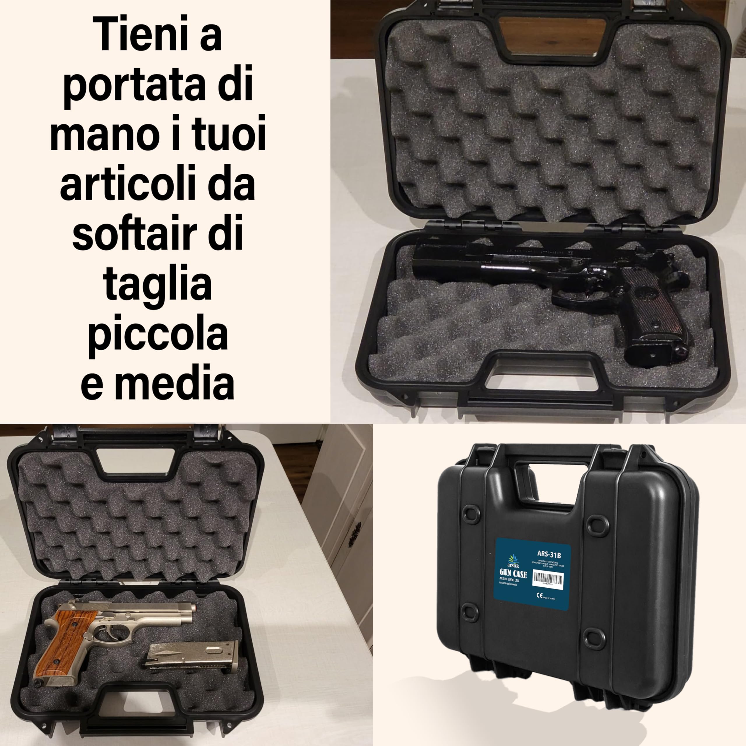ARSUK Custodie dure, plastica portapistole per fucili Pistola con Protettiva interno Schiuma Facile da trasportare (31 cm Cassa-Nero)