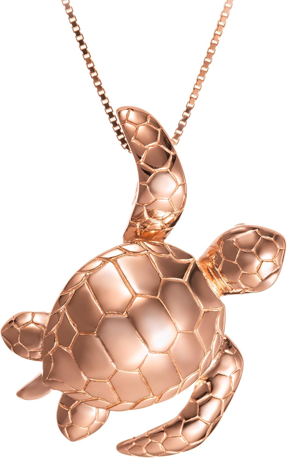 925 Sterling Silver 14K Gold Plated Waving Hawaiian Sea Turtle Honu Necklace Pendant, Nickel Free and Hypoallergenic For Sensitive Skin, With 18” Box Chain and Gift Box