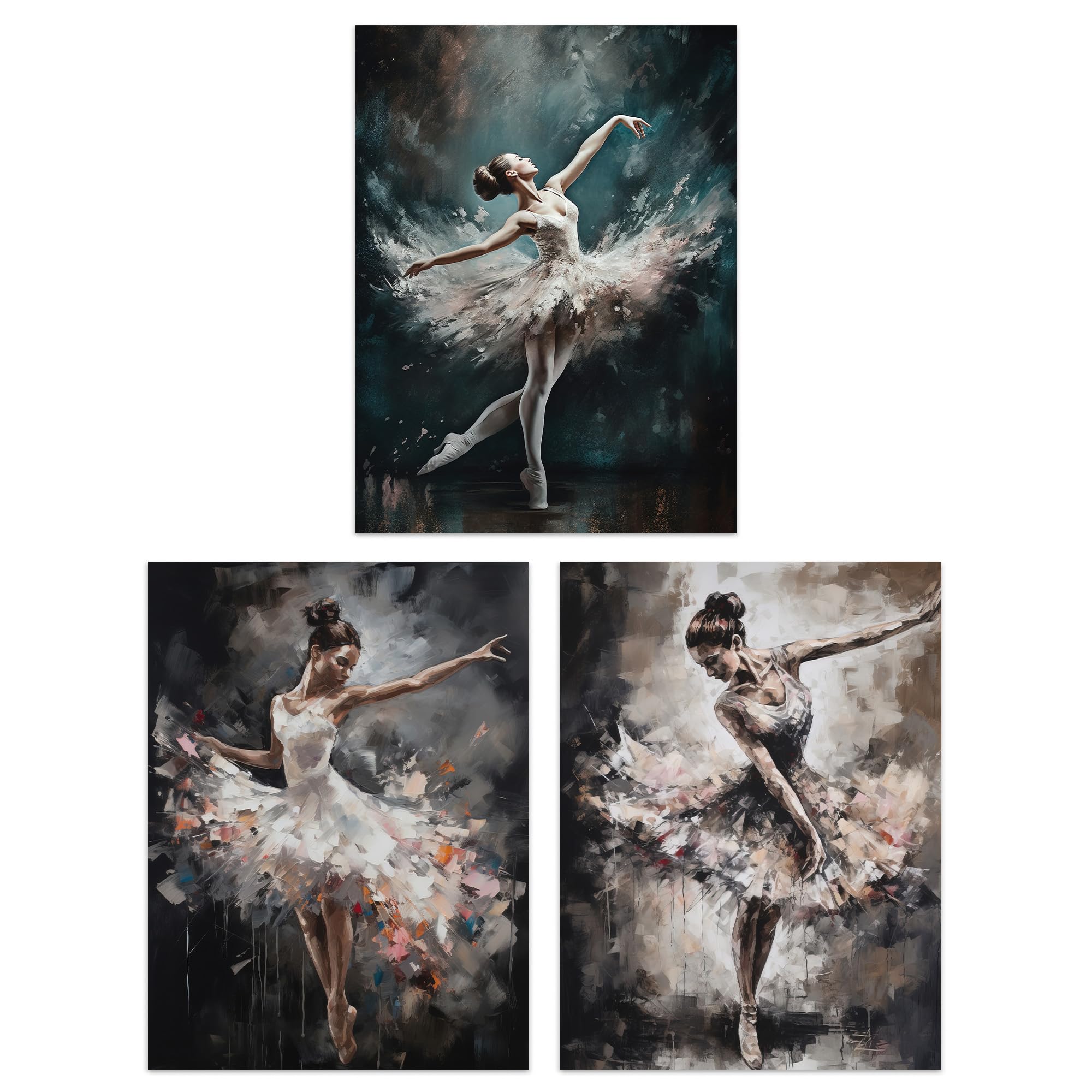 Artery8 Wall Art Print Set Of 3 Ballet Dancers Oil Paintings Graceful Ballerinas Dancing Poses from B&Q