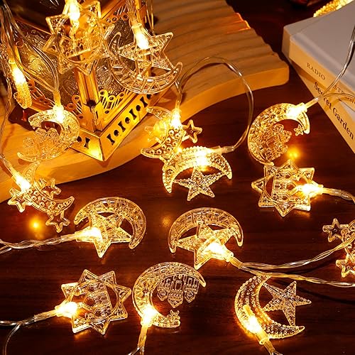 MEWTOGO Guirnalda de luces Eid de Ramadán Eid de 25 pies40 LED  Eid Mubarak Islam luces con 5 estilos de luces, funciona con pilas para decoraciones