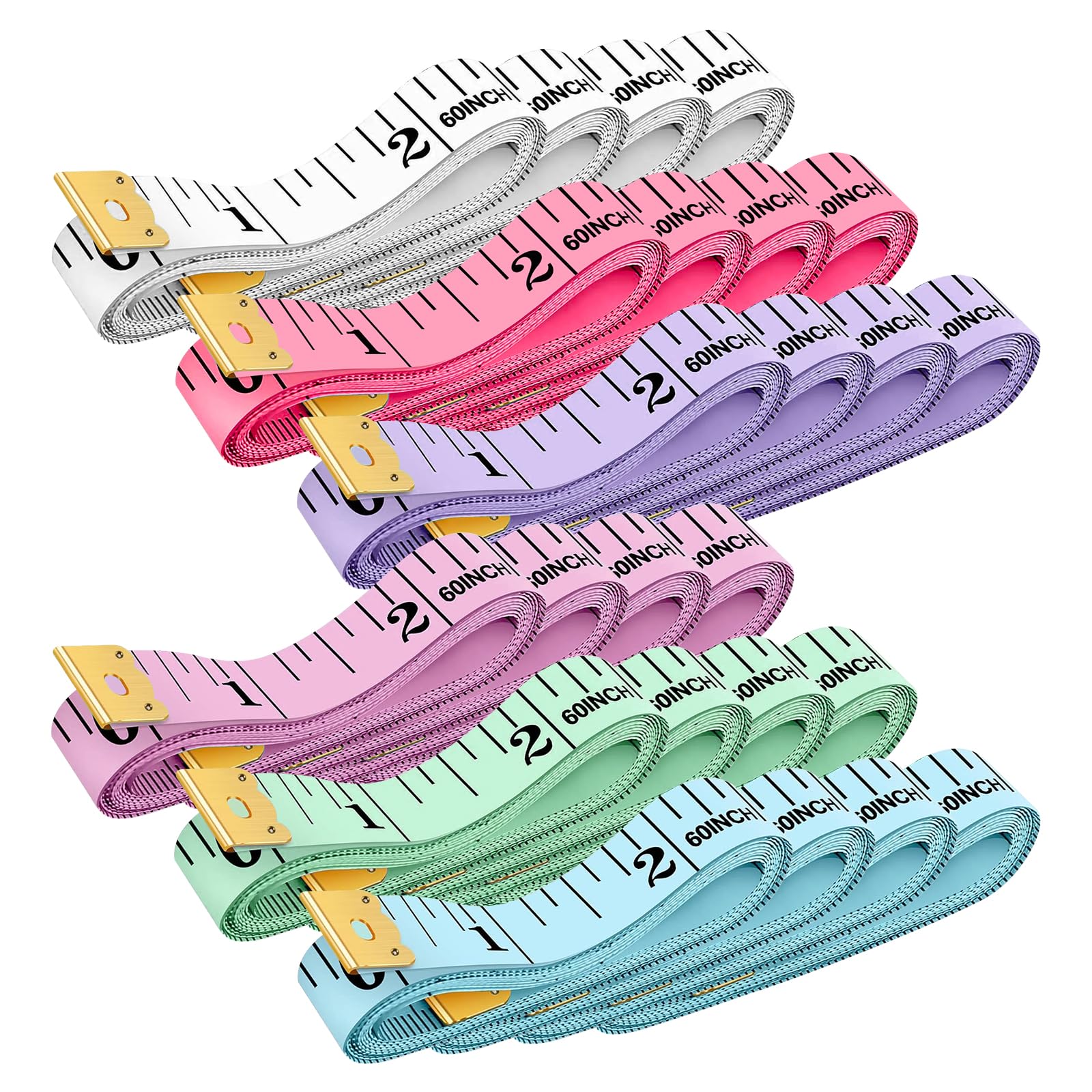 Photo 1 of 24 Pack Soft Tape Measure 6 Colors, Dual Scale 60"/150cm Cloth Fabric Tape Measure for Sewing Body Measurements, Tailoring Craft Cloth Knitting Home