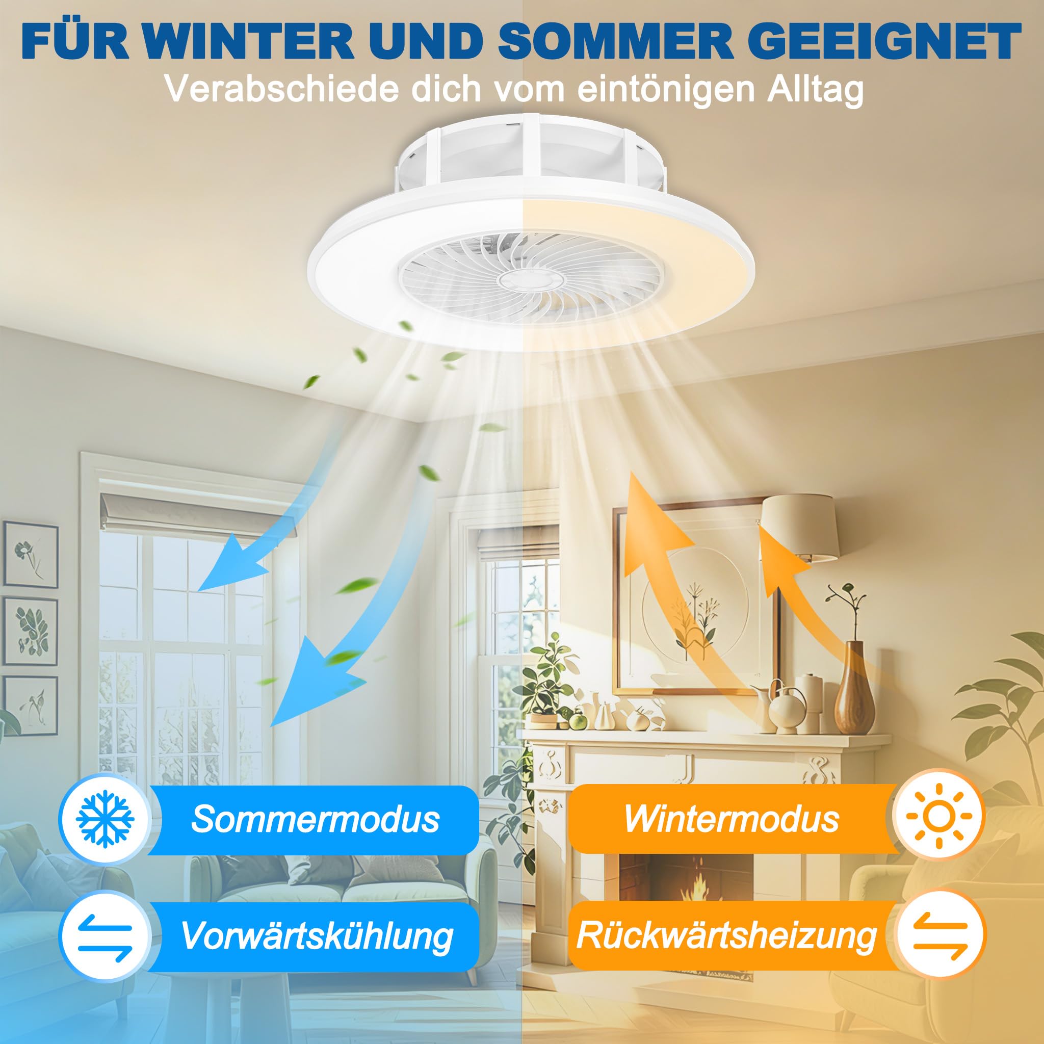ACXIN LED Deckenventilator Mit Beleuchtung Deckenventilator mit Fernbedienung Lüfterlicht Deckenleuchte Dimmbar Modern Lüfter Lampe Ventilator Deckenlampe 90W