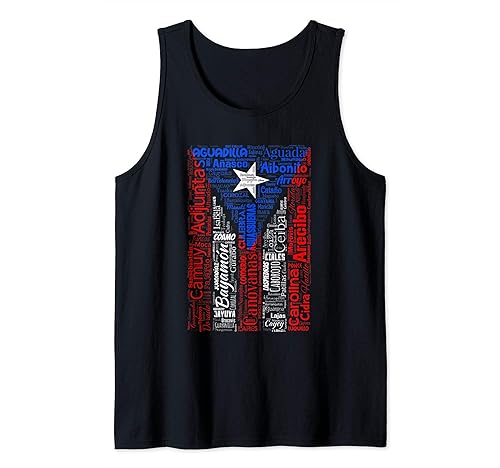 Puerto Rican Flag Shirt with Towns and Cities of Puerto