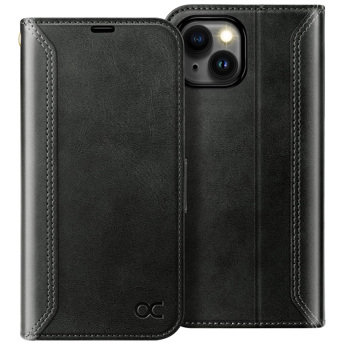 OCASEfor iPhone 15 Wallet Case, PU Leather Folio Flip Phone Case with RFID Blocking Card Holder Kickstand, Shockproof Phone Retro Cover for iPhone15 5G 2023 6.1 Inch,Black Graphite