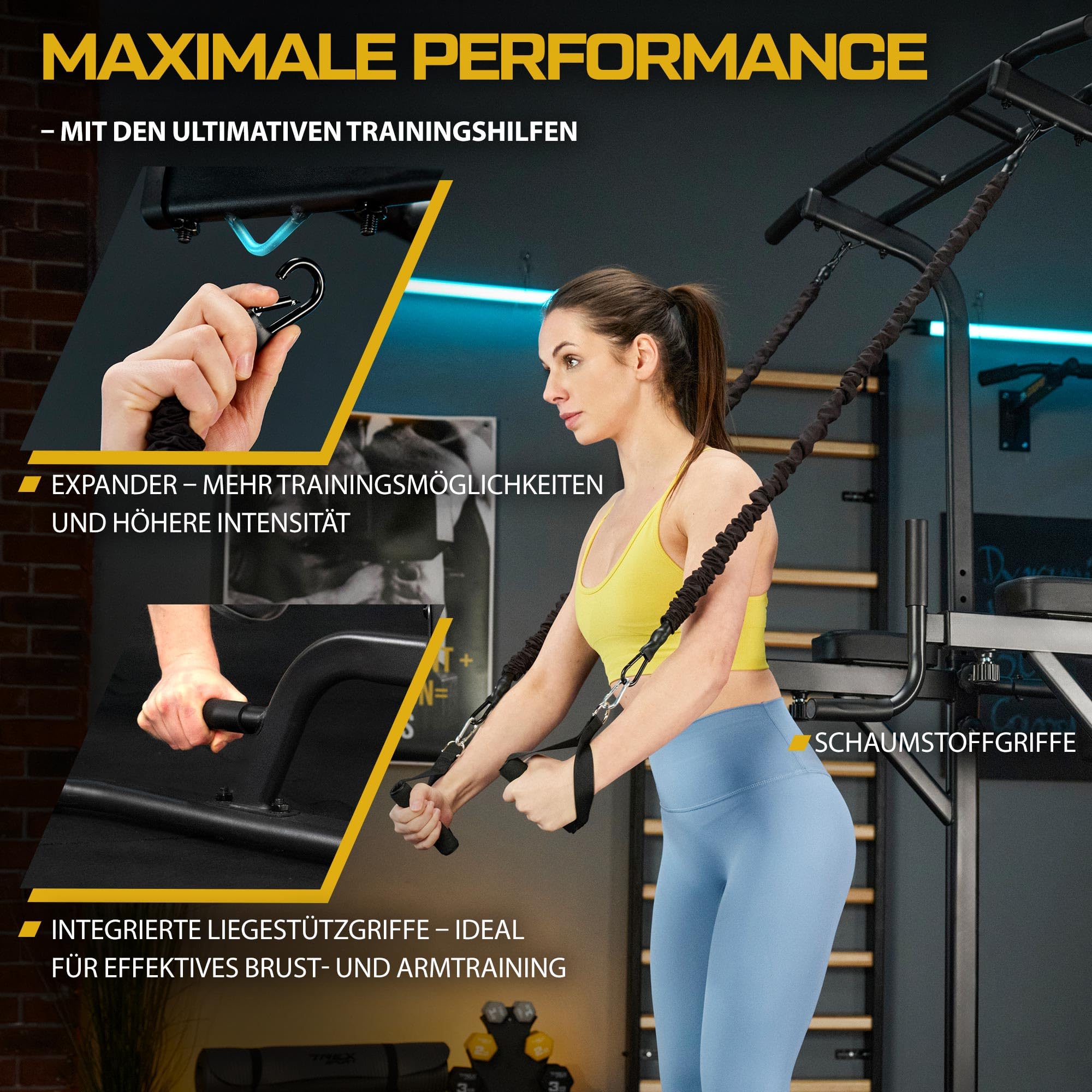 TREX SPORT Power Tower Dip Station freistehend bis 150 kg Expander TX-150PR