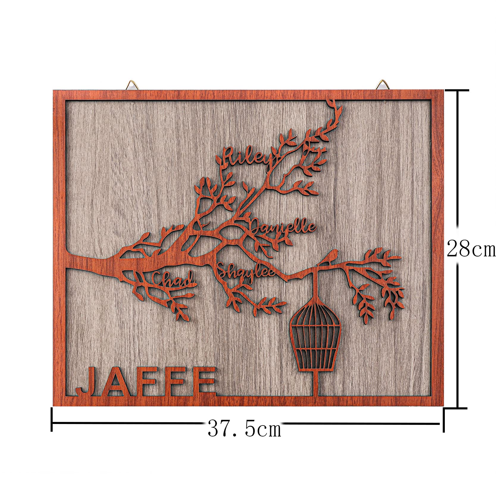 Cartel de madera de árbol familiar personalizado, carteles de pared con nombre de familia personalizado, rama de árbol con jaula, inauguración de la casa, regalo de boda, decoración de arte de pared