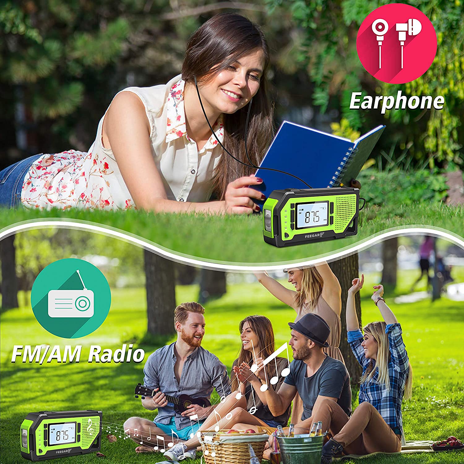 Notfall Solar Radio Feegar OZE Pro Handkurbel-Radio tragbar AM/FM Wetter Notfallradio großes LCD-Display SOS-Alarm solarbetrieben 2000mAh Wiederaufladbar Powerbank für Zuhause und Notfall