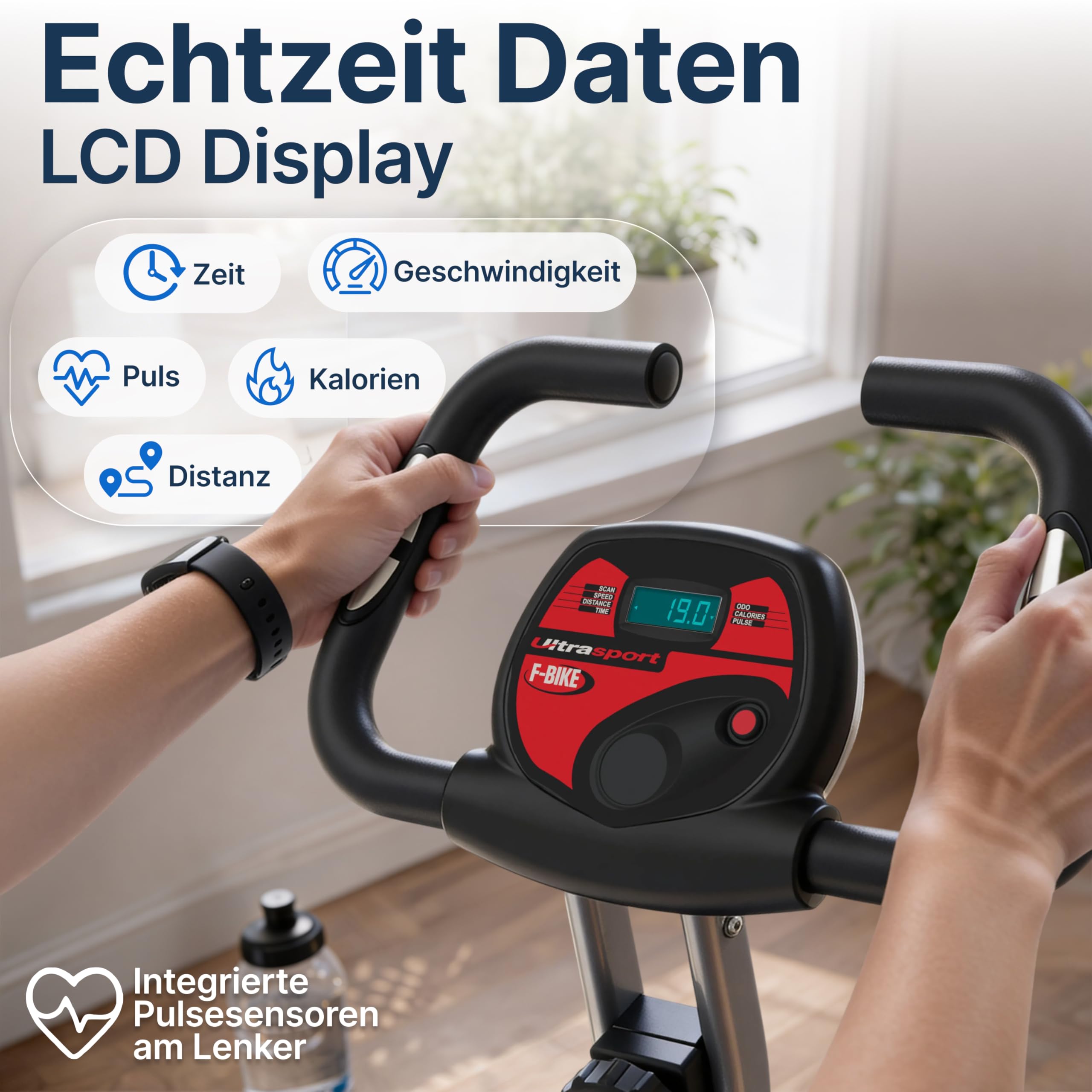 Ultrasport Heimtrainer Fahrrad Klappbar I Hometrainer Fahrrad Klappbar Extra Leise bis 130 KG mit Komfort-Sattel I Ergometer Heimtrainer, Fitnessbikes, Indoor Bike, Trimmrad