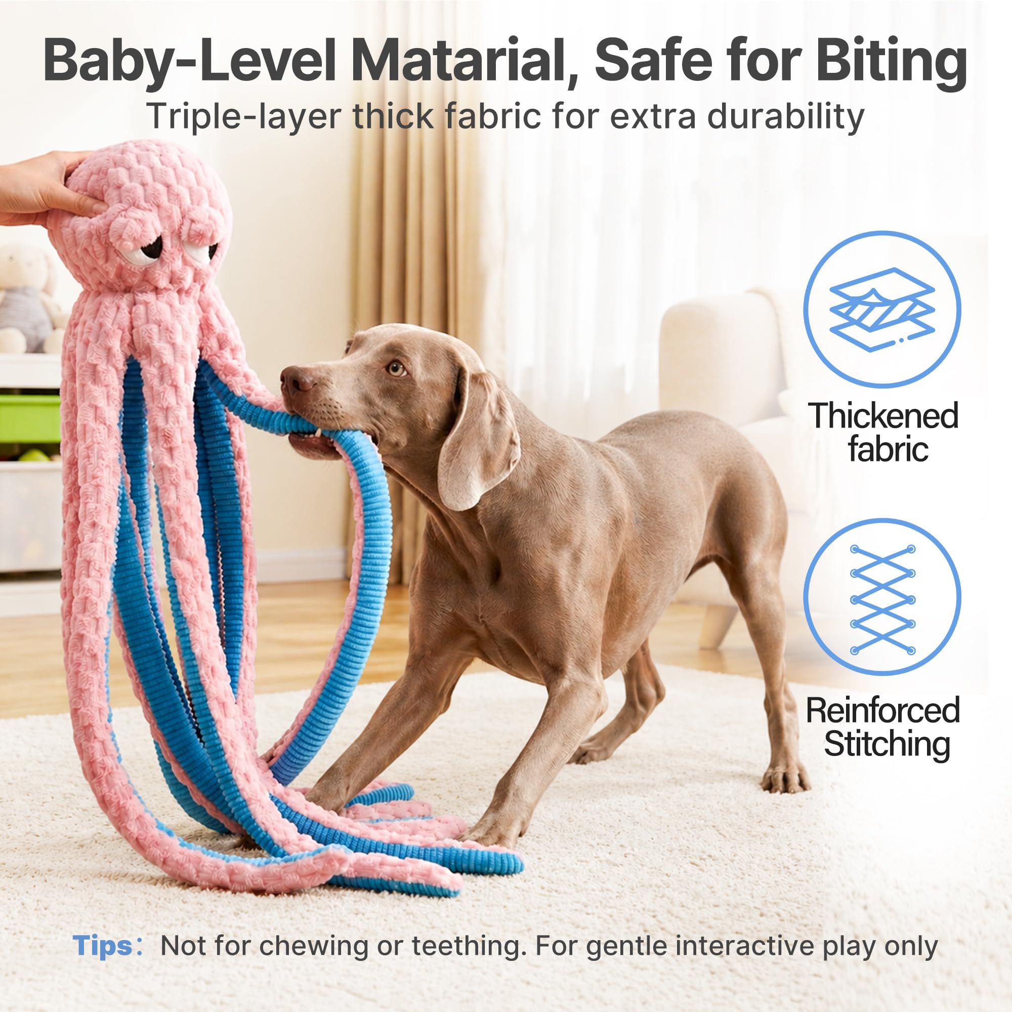 Potaroma Juguete de pulpo largo para perro, juguete de peluche chirriante extra largo de 3.2 pies, juguete interactivo duradero para masticar para el aburrimiento (rosa)