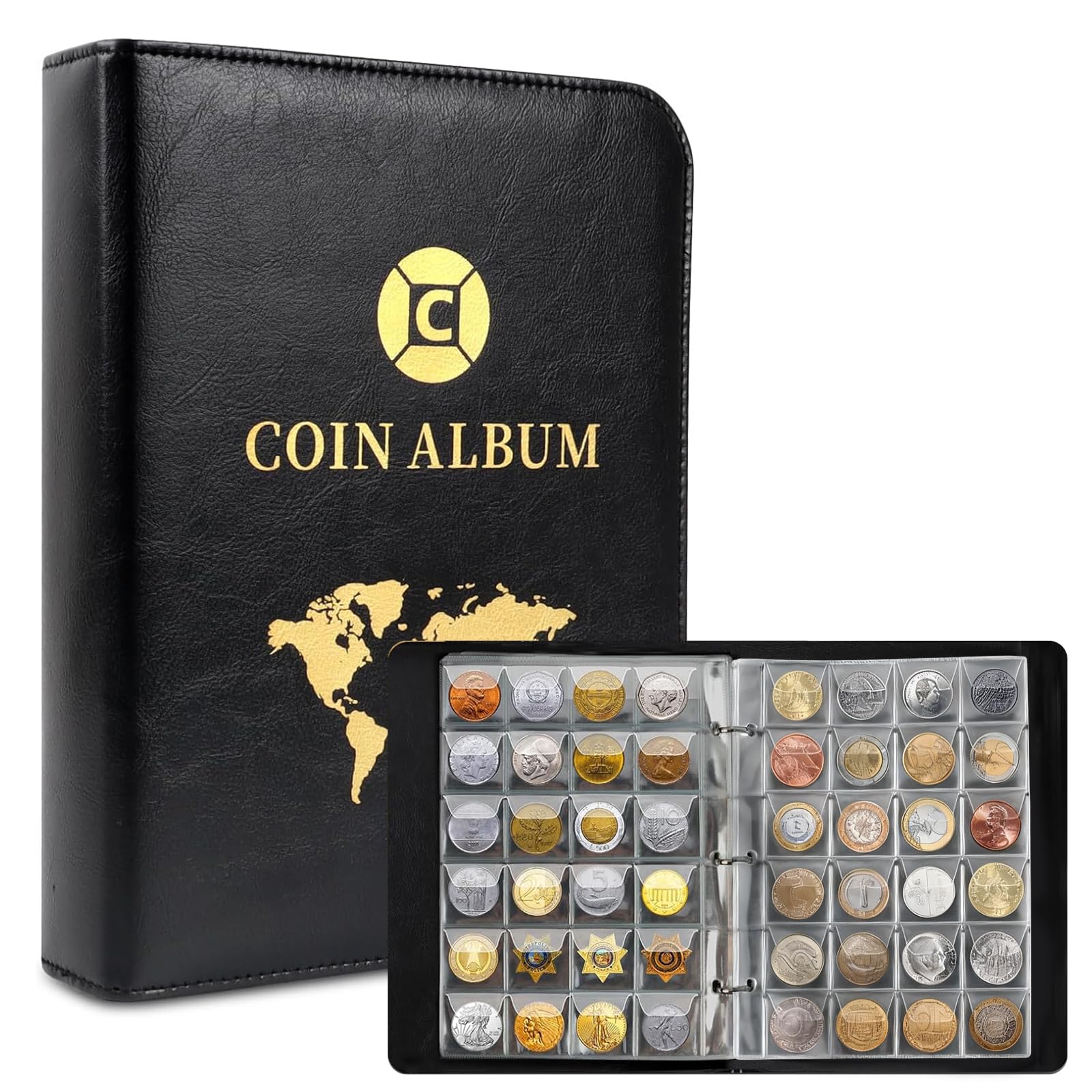 Münzen Sammelalbum, 20 Seiten, 480 Taschen Münzalbum, Münzsammelalbum 25.8x20cm, Münzen Aufbewahrung Album mit Zip, Coins Collection Album, Sammlungen, Banknoten und Geldstempel