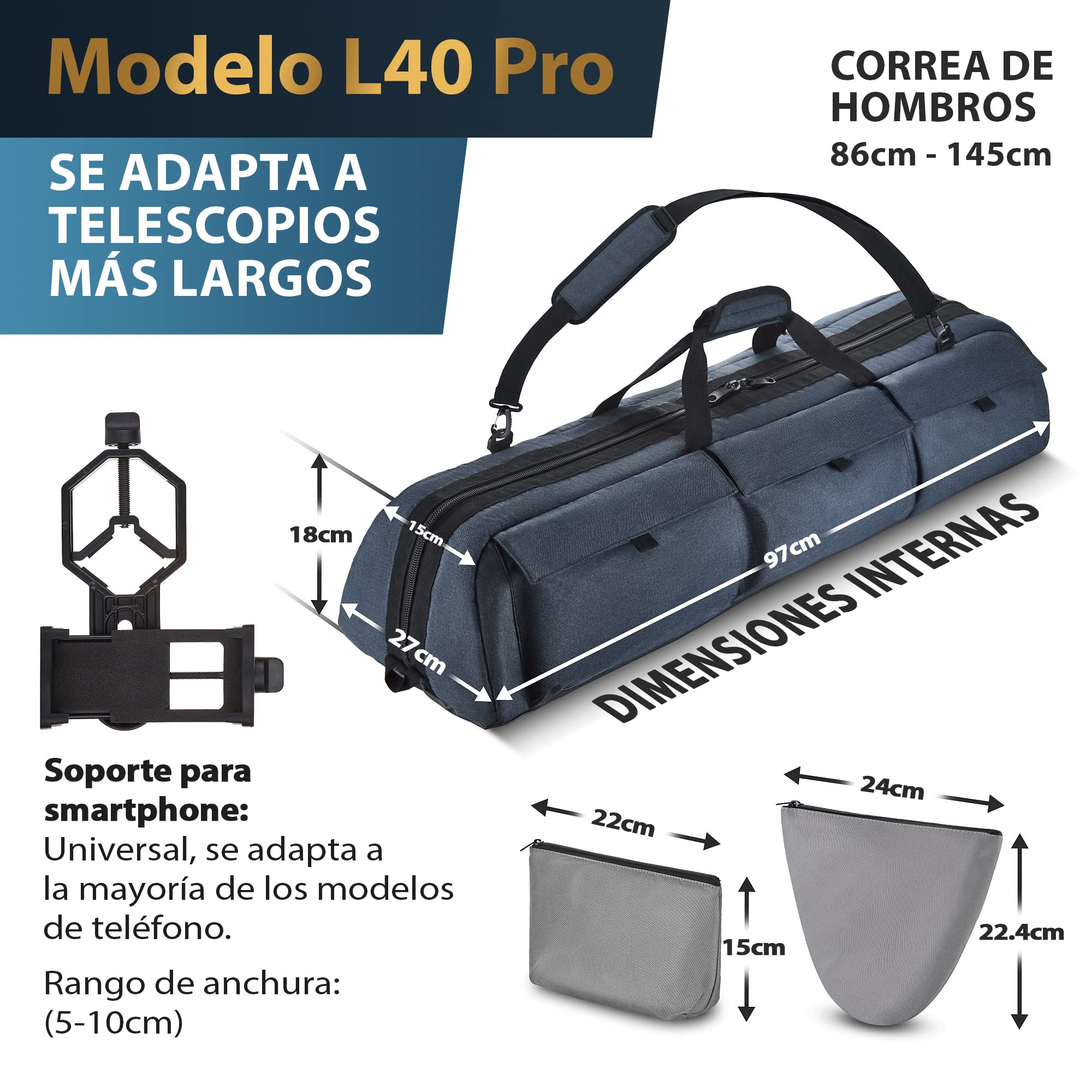 Bolsa polivalente para telescopio – Funda Acolchada para Transporte, Correa Ajustable y Espacio Extra – Repelente al Agua – Compatible con telescopios Celestron (101,6x29,2x22,9 cm)