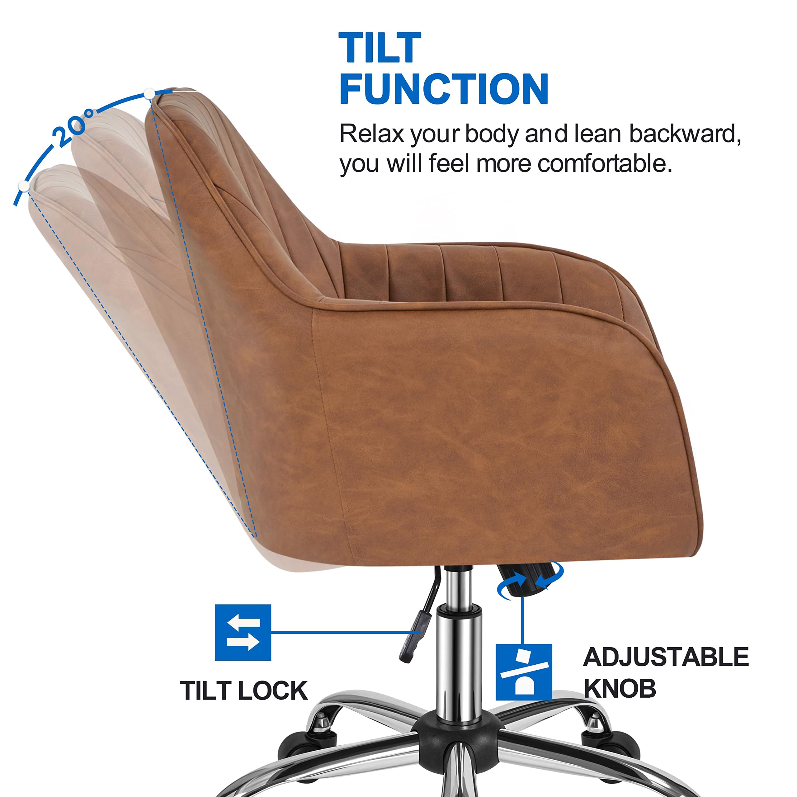 Abician Chaise Bureau Design Fleur Fauteuil de Bureau en Similicuir avec Dossier Arrondi Inclinable Hauteur Réglable pour Chambre Bibliothèque