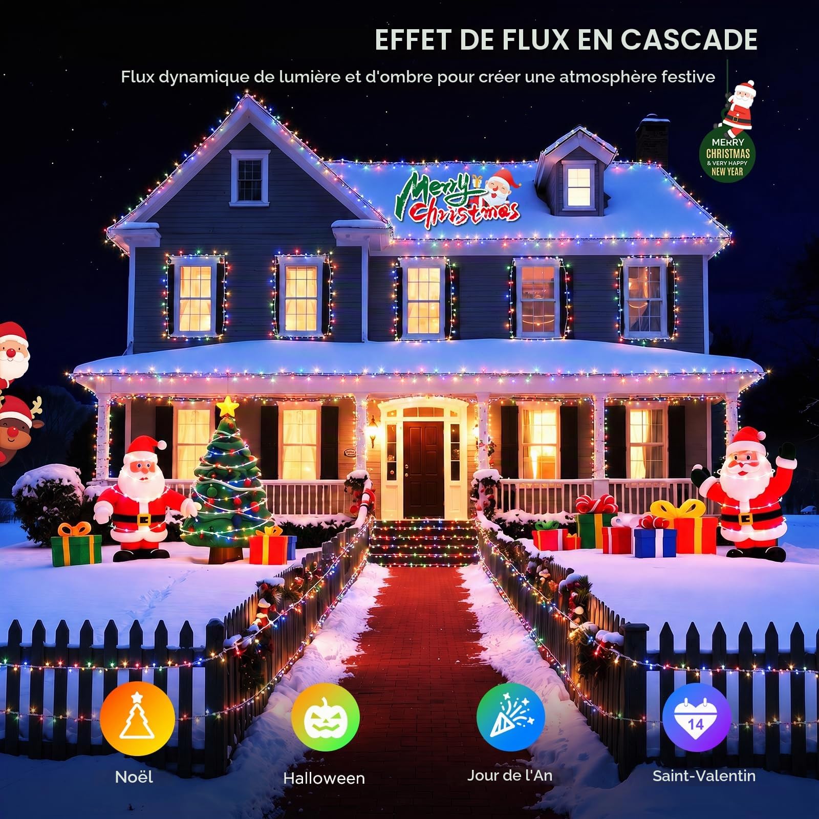 GlobaLink Guirlande Lumineuse de Noël 30M 600 LED-Coloré