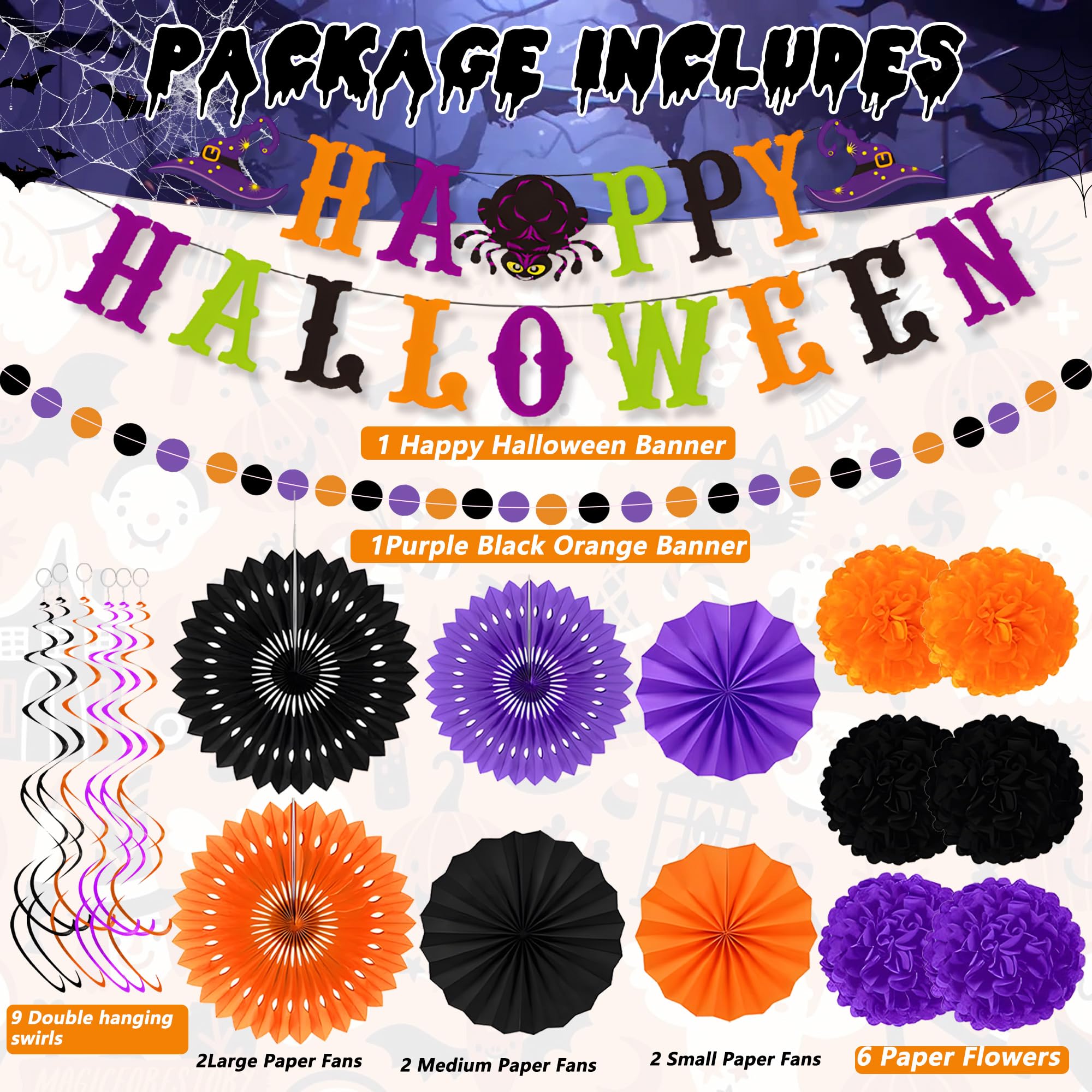 24 decoraciones de fiesta de Halloween, reutilizables para interiores y