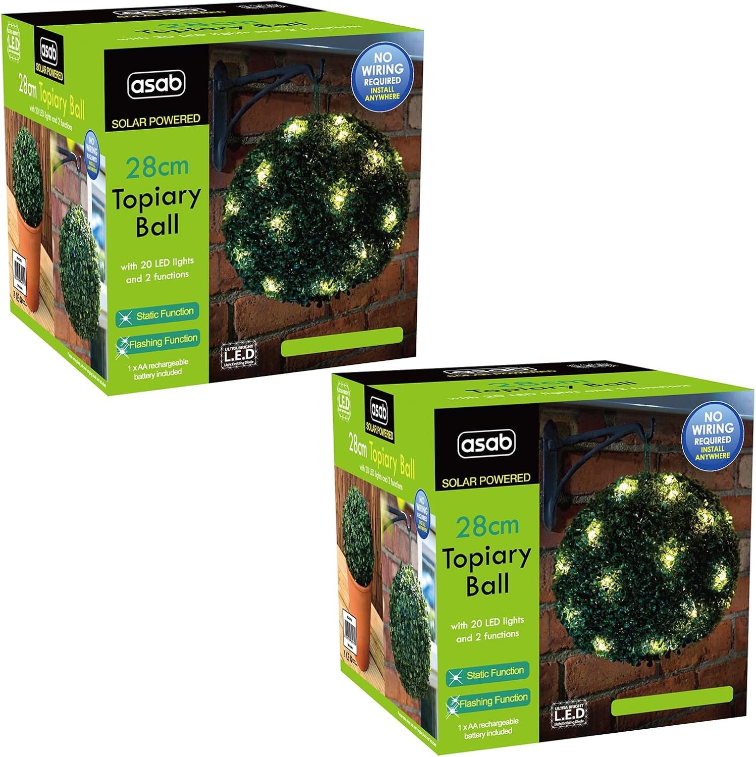 ASAB 28cm Solar Powered Ultra Bright LED Rose Outside Topiary Balls