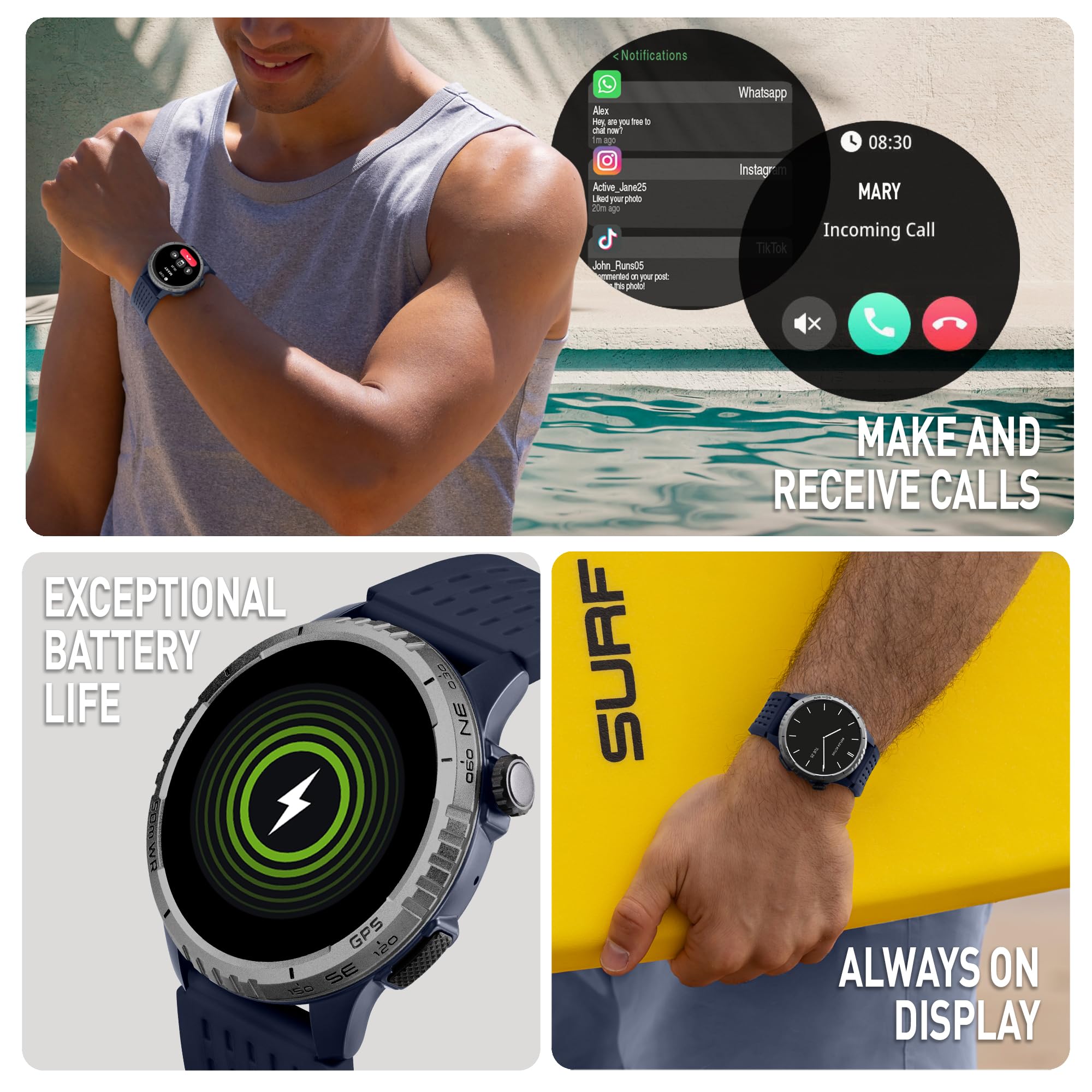 Reflex Active Sea Venture - Reloj Inteligente AMOLED GPS con Correa Azul, 50 m