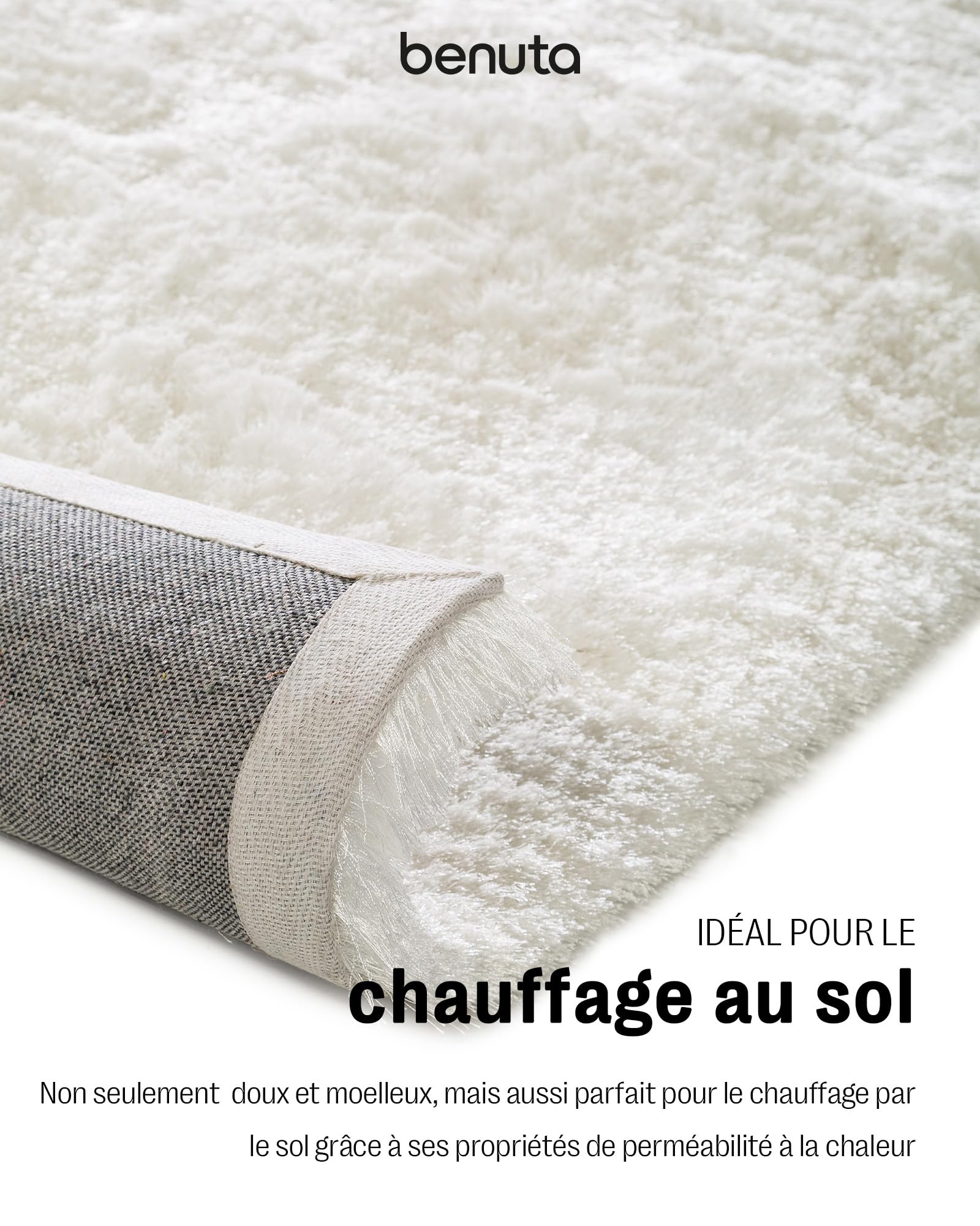 benuta Tapis Shaggy à Poils Longs/Longues mèches Whisper Pas Cher Blanc 200x290 cm - sans Pollution - 100% Polyester - Uni - Tufté à la Main - Salon
