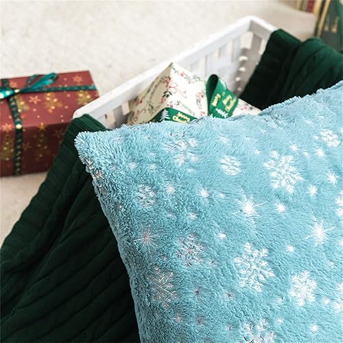 Miniatura 3 de AQOTHES Fundas de almohada decorativas de piel sintética suave con purpurina de copo de nieve para decoración de Navidad, hogar, cama, habitación,