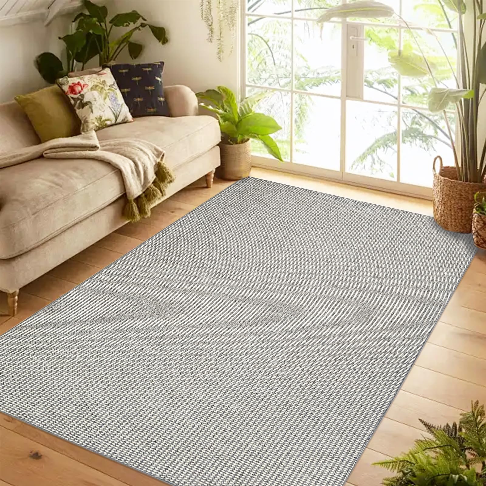 Tapis en sisal synthétique gris et blanc 150x200 cm USTIDE pour salon
