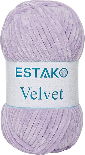 Miniatura 14 de Estako Velvet (Paquete de 3 madejas) Hilo de Chenilla para Amigurumi para Crochet y Tejido Súper Grueso 3x100 gr (3x120 m) (1110 - Blanco)
