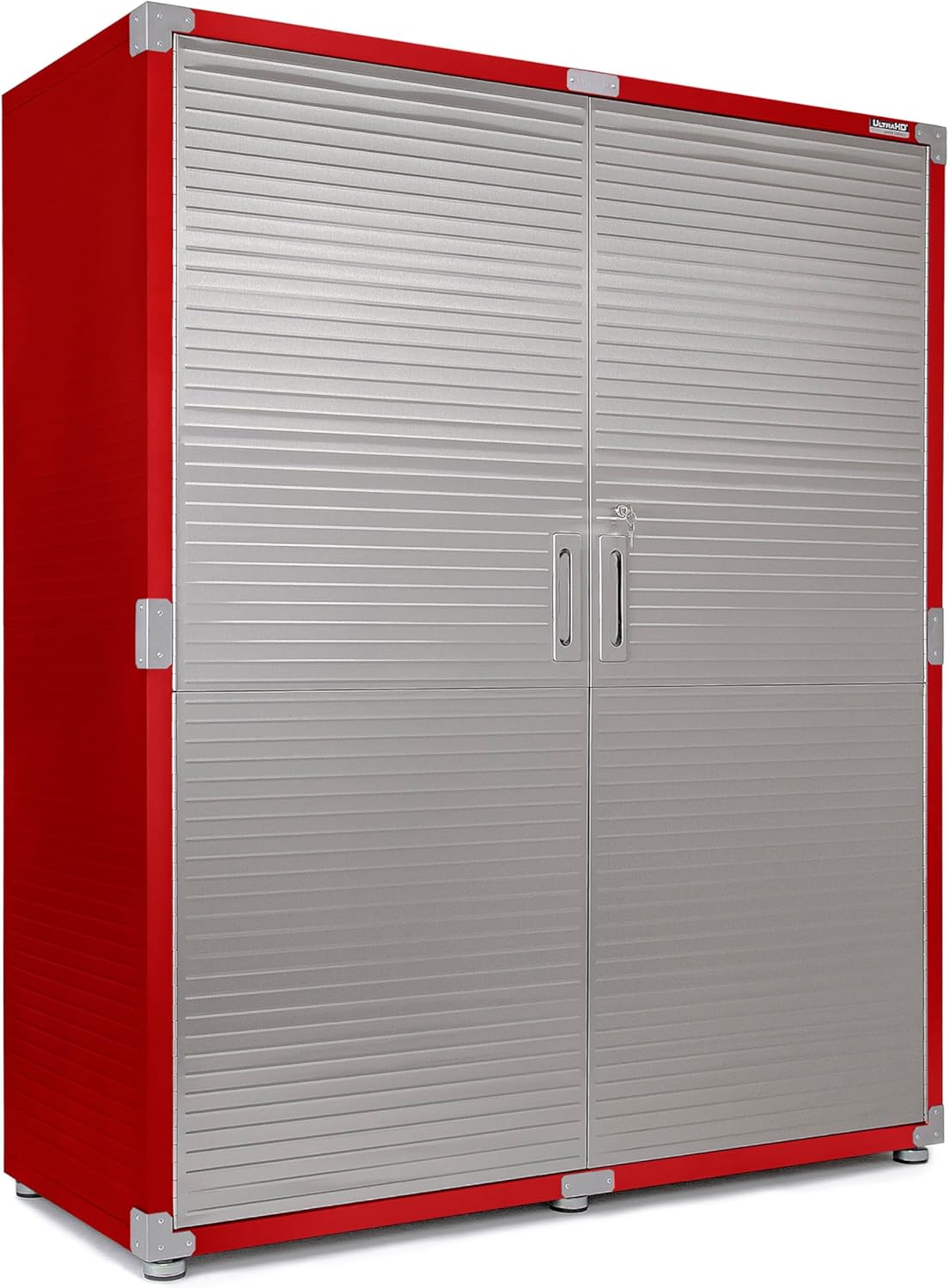 Red and Silver Lockable Extra-Wide Storage Cabinet with Adjustable Shelving
