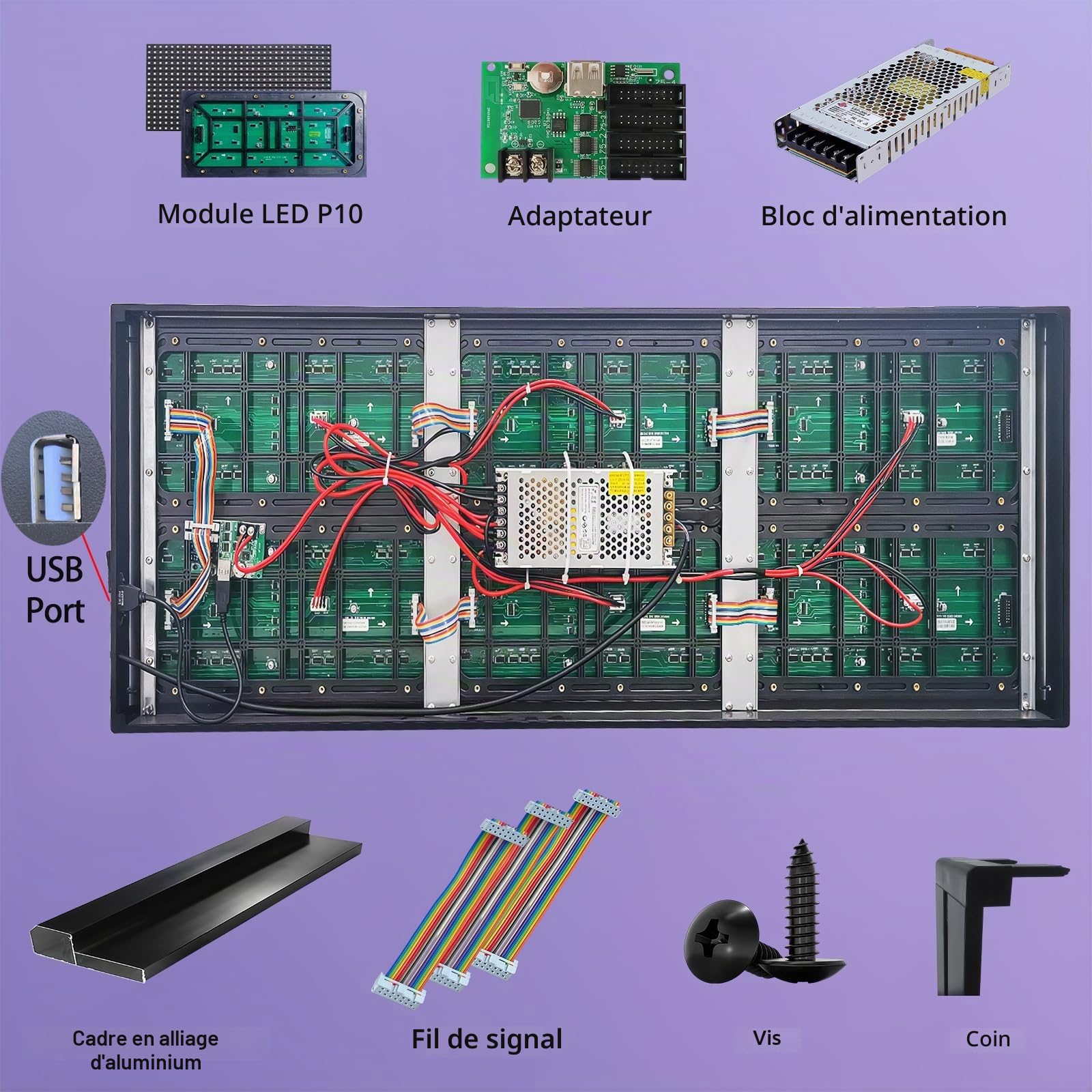 P10 Panneau LED programmable d'extérieur 195 x 35 cm, IP65 résistant à l'eau, écran LED numérique, couleurs vives, écran LED numérique, WiFi + contrôle USB, enseignes lumineuses pour magasins