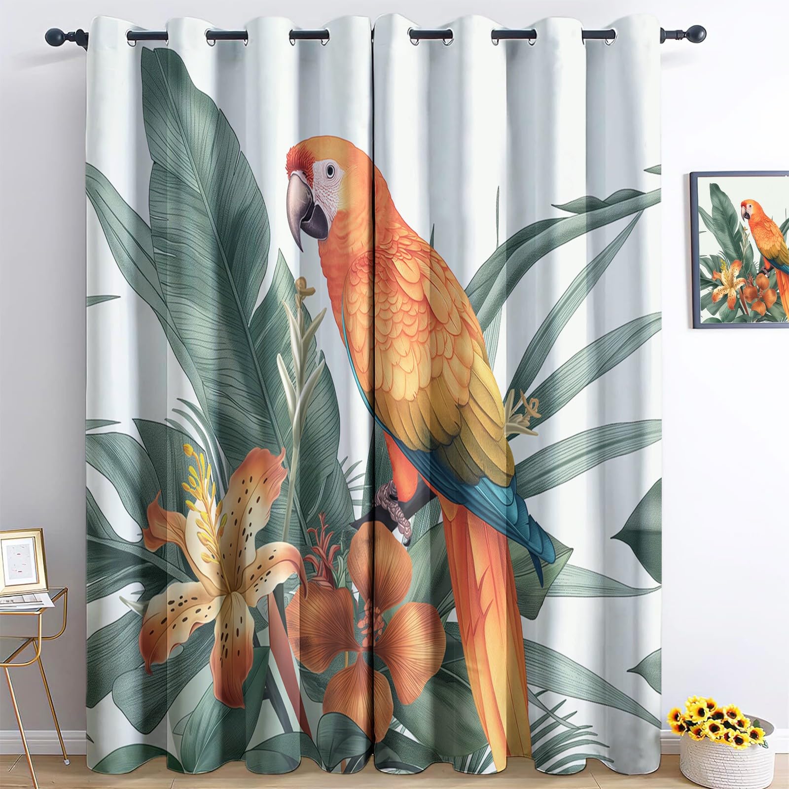 Rideaux occultants motif perroquet déco jungle pour salon chaleureux