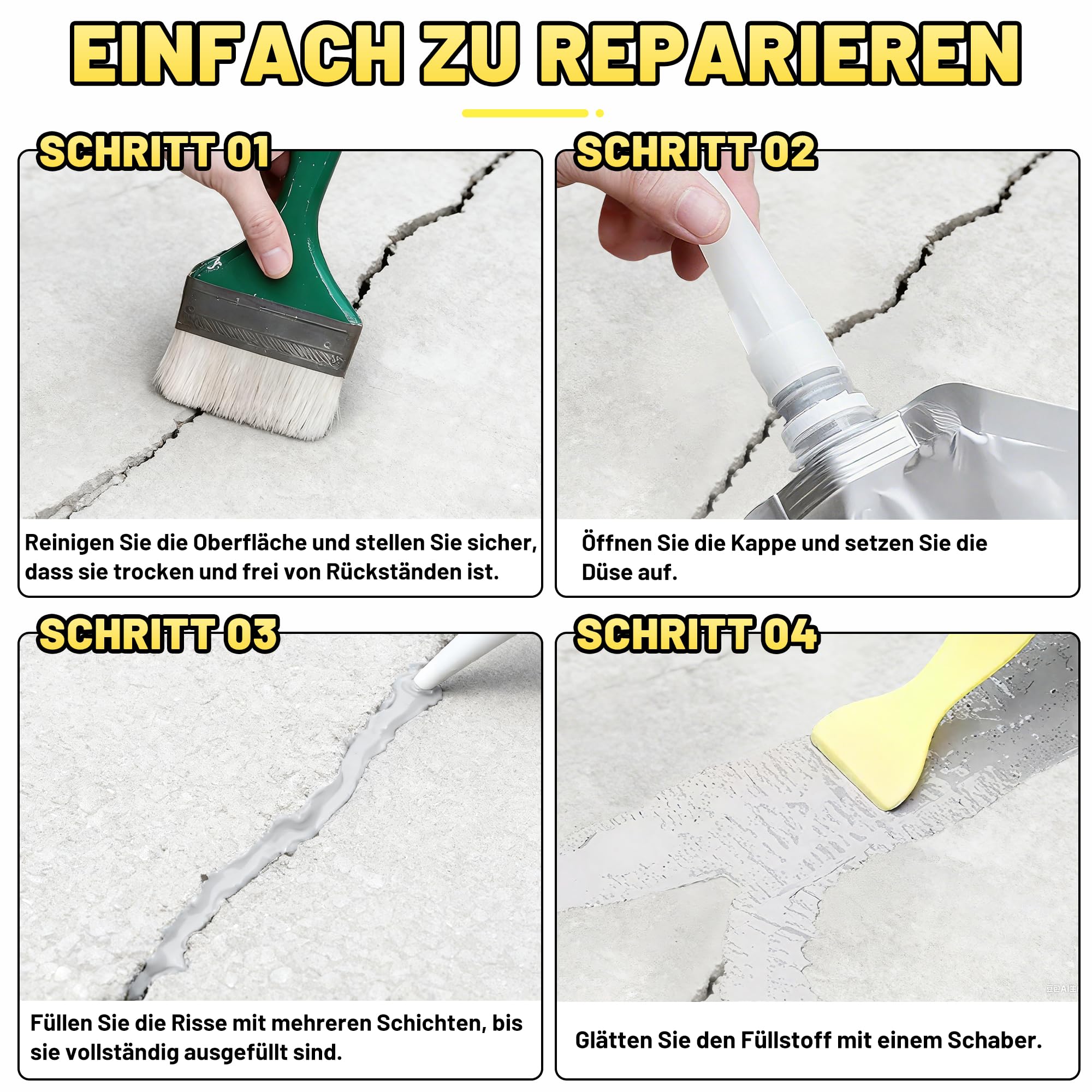 Betonrissfüller, 2.4kg Hochelastisches Selbstnivellierendes Wasserfestes Reparaturdichtungsmittel für Einfahrten, Gehwegfugen, Schnell trocknende Versiegelung für den Außenbereich – Grau