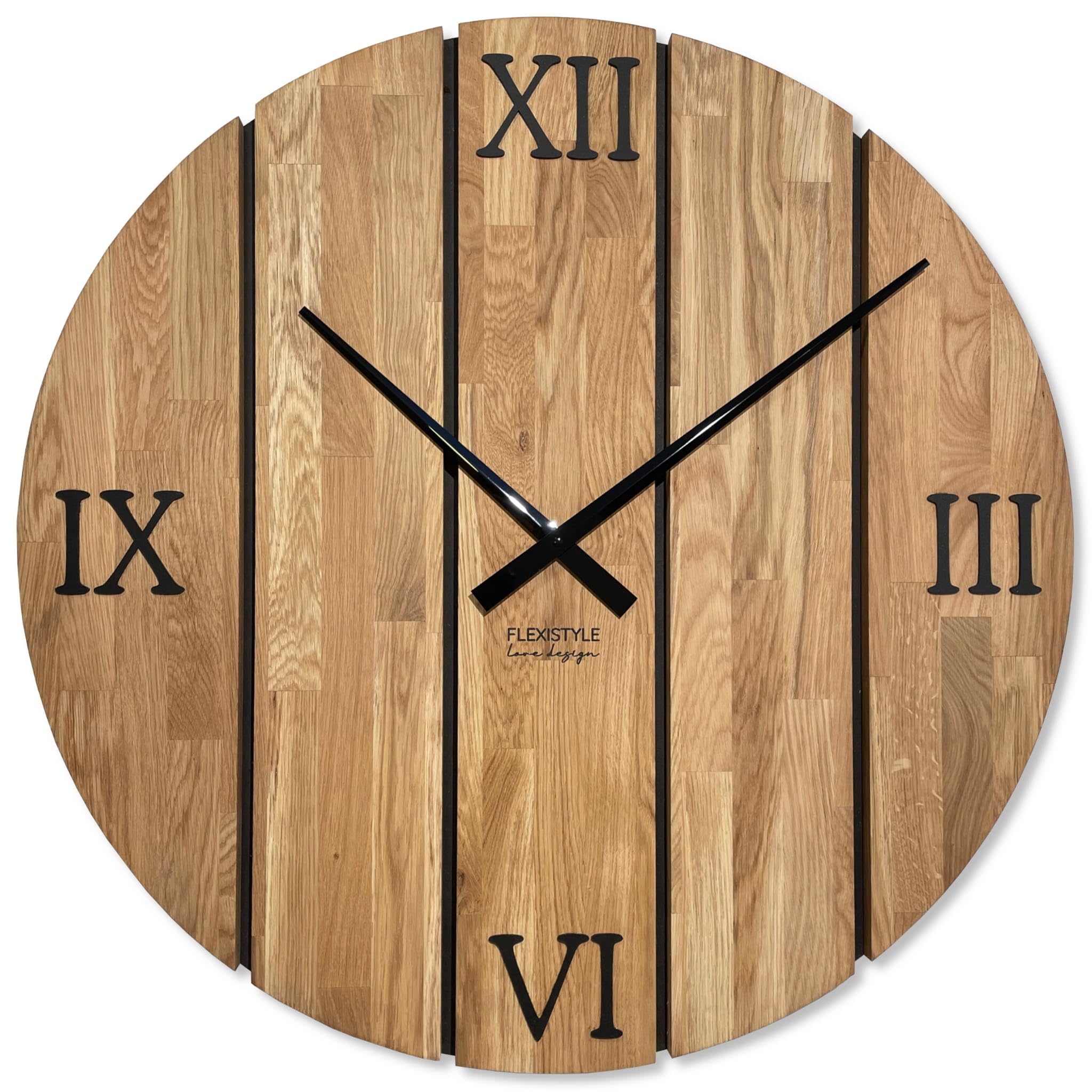 Horloge murale en chêne massif de 80 cm dotée d'un mouvement fluide ultra silencieux