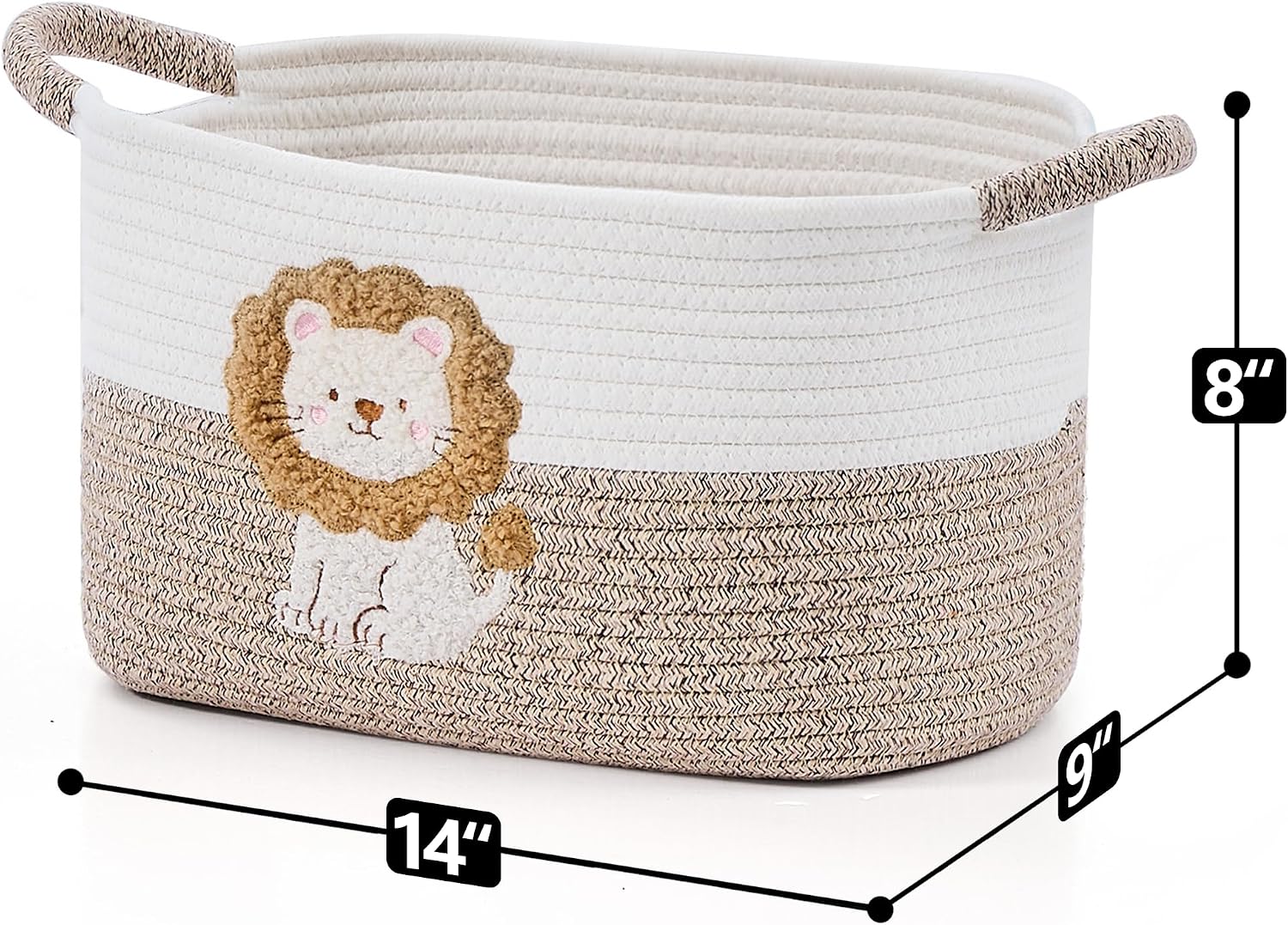 Woven Baskets, 3-Pack Storage Basket for Living Room, Bedroom, Nursery, Stylish Gift Basket with Handles, Cotton Rope Basket for Toys and Shelves, Multi-Purpose Organizer, Lion