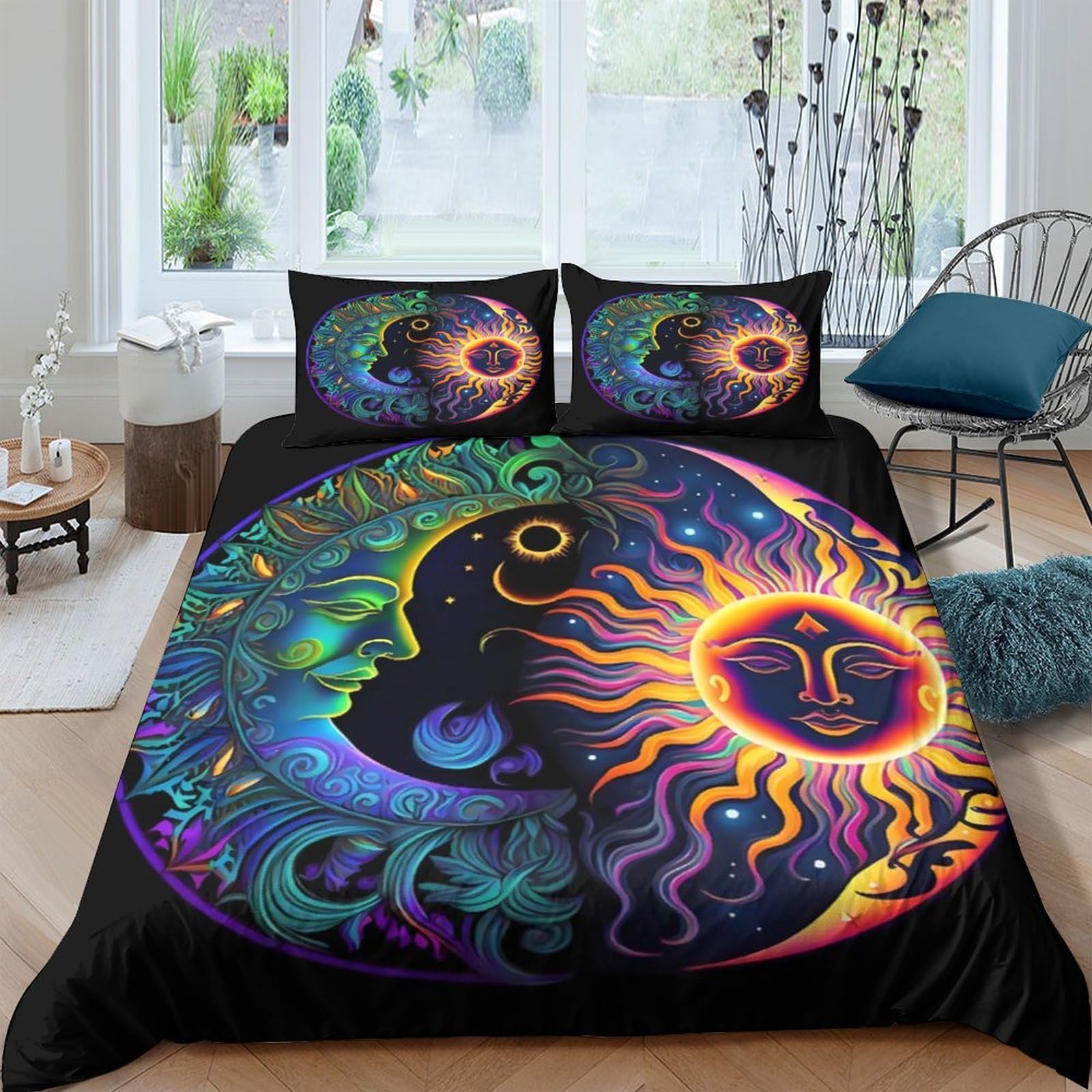Ctjqhvkz Style-9 3D Printed Sun Moon Fitted Sheet Microfiber Soft Breathable Psychedelic Yin Yang Mattress Cover For Bedroom Dorm Mattress Protection Decor Single（135X200cm）