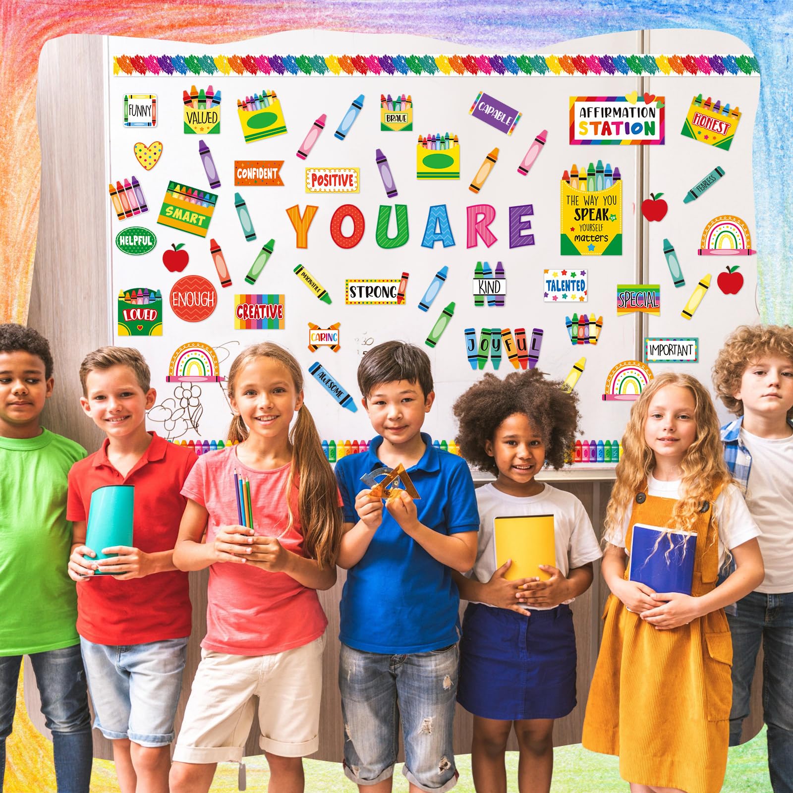 Mooliwe 90-teiliges Buntstift-Set, Bestätigungsstation, Pinnwand-Set, Buntstift, Klassenzimmer, Dekoration, Klassenzimmer, Spiegel, Wachstum, Dekoration, positive Bestätigung, Akzentausschnitt für