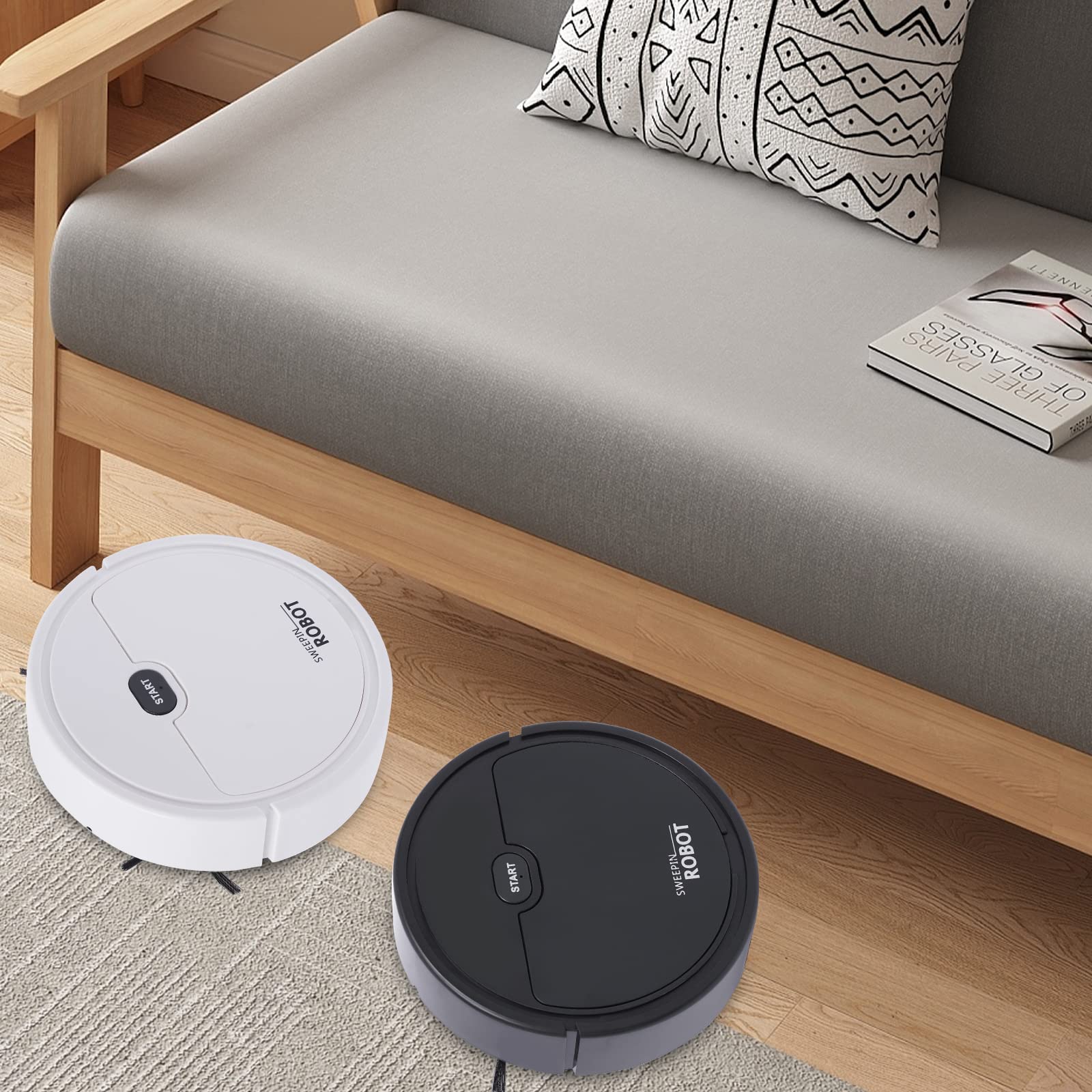 Aspirateur robot intelligent - Forte aspiration - Auto-chargé - Silencieux - Ultra fin - Fonction d'essuyage pour sols durs - Tapis et poils d'animaux de compagnie