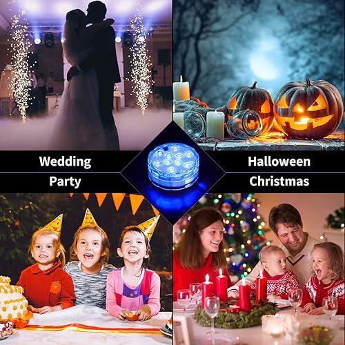 Miniatura 5 de Paquete de 16 luces LED sumergibles con control remoto impermeable para piscina, luz LED subacuática, funciona con pilas, lámpara cambiante