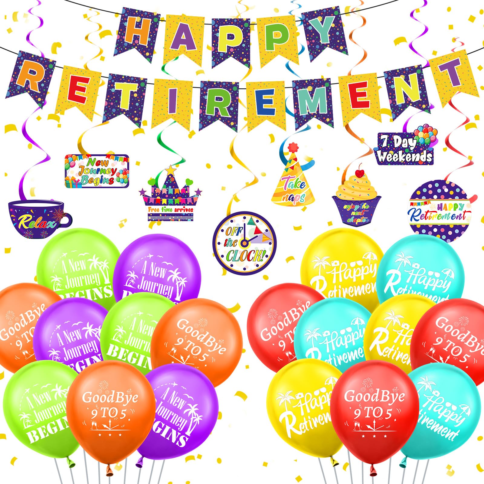 27pcs Colorful Retirement Party Decorations for Women Men Happy Retirement Banner Balloons Hanging Swirls Farewell Going Away Party Decorations