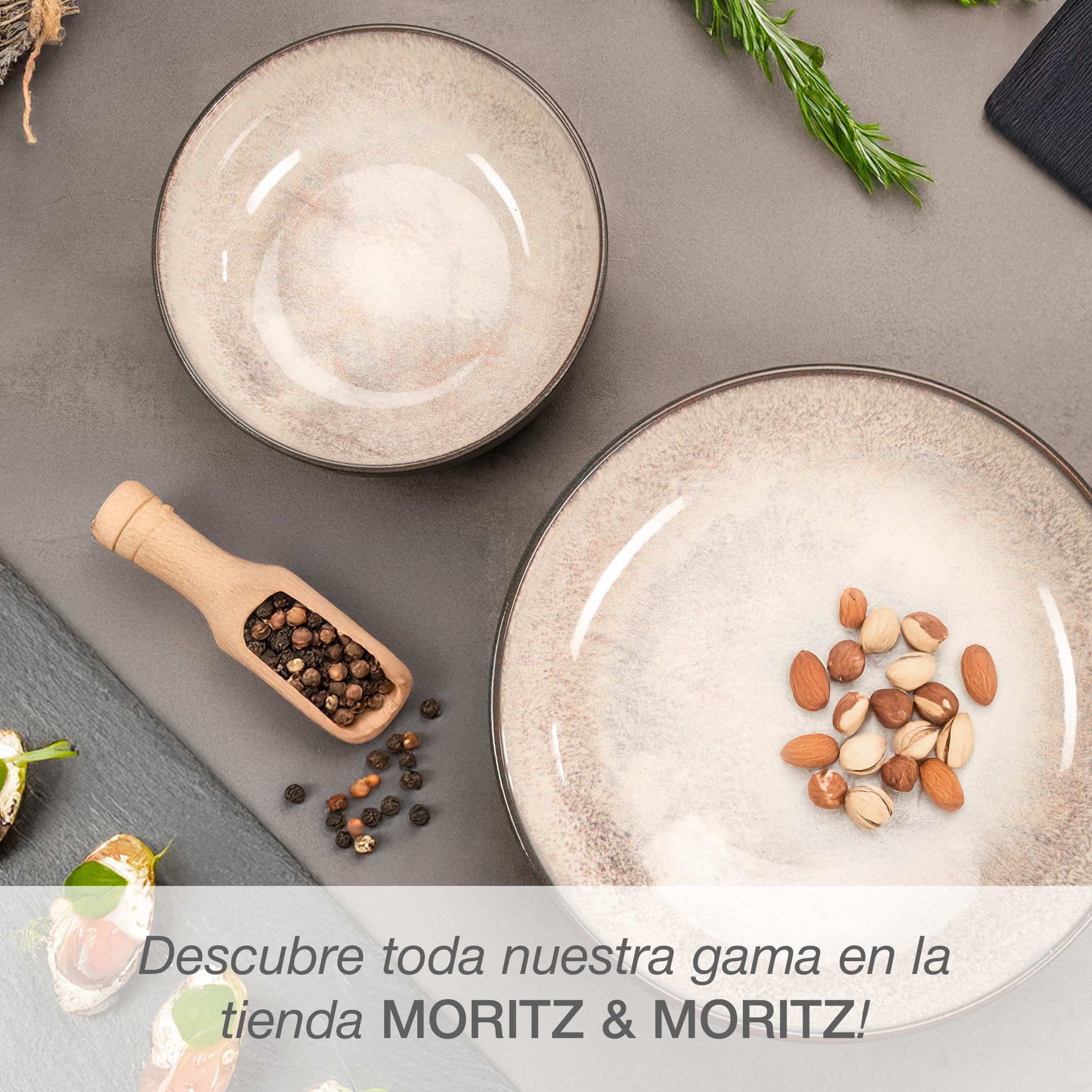 Moritz & Moritz VIDA Juego de cuencos para servir beige, 2 cuencos grandes de porcelana, modernos y atemporales, aptos para microondas y lavavajillas, perfecto para ensaladas, pastas