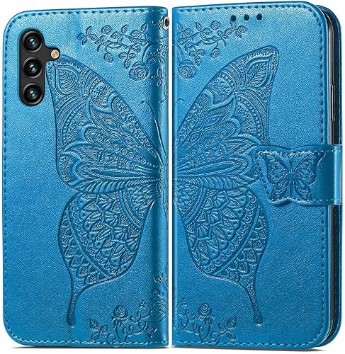 MEUPZZK Funda para Samsung Galaxy A24 4G, Samsung A25 5G, piel sintética de alta calidad con diseño de mariposa en relieve, función atril, ranuras
