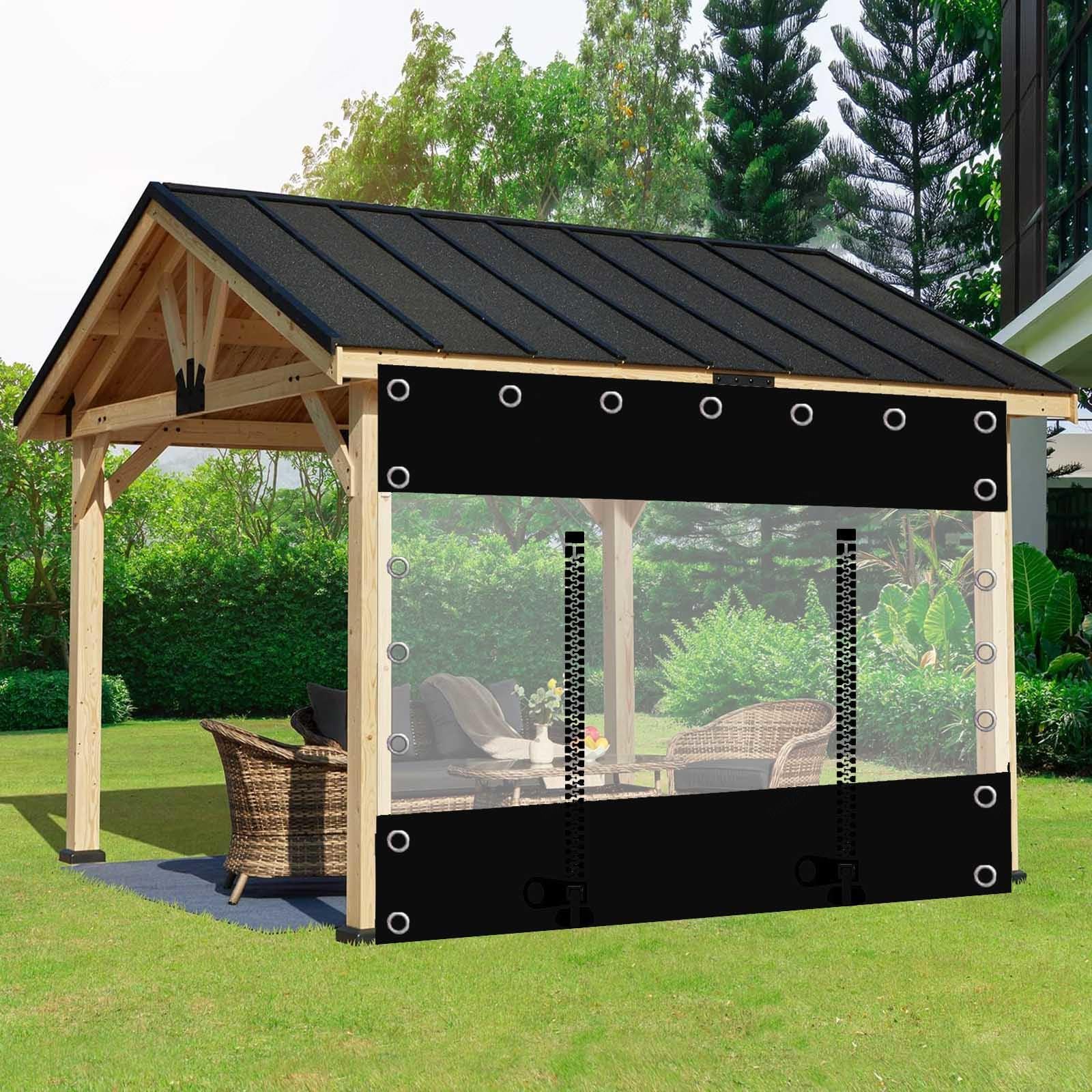 LWJSOCP Transparent PVC Gazebo Side Panels with Zip Doors Outdoor Tarp Aw Waterproof Tarpaulin Cover Grommets Included 2x2.5m (6.6x8.2ft) - Perfect for Patio and Porch