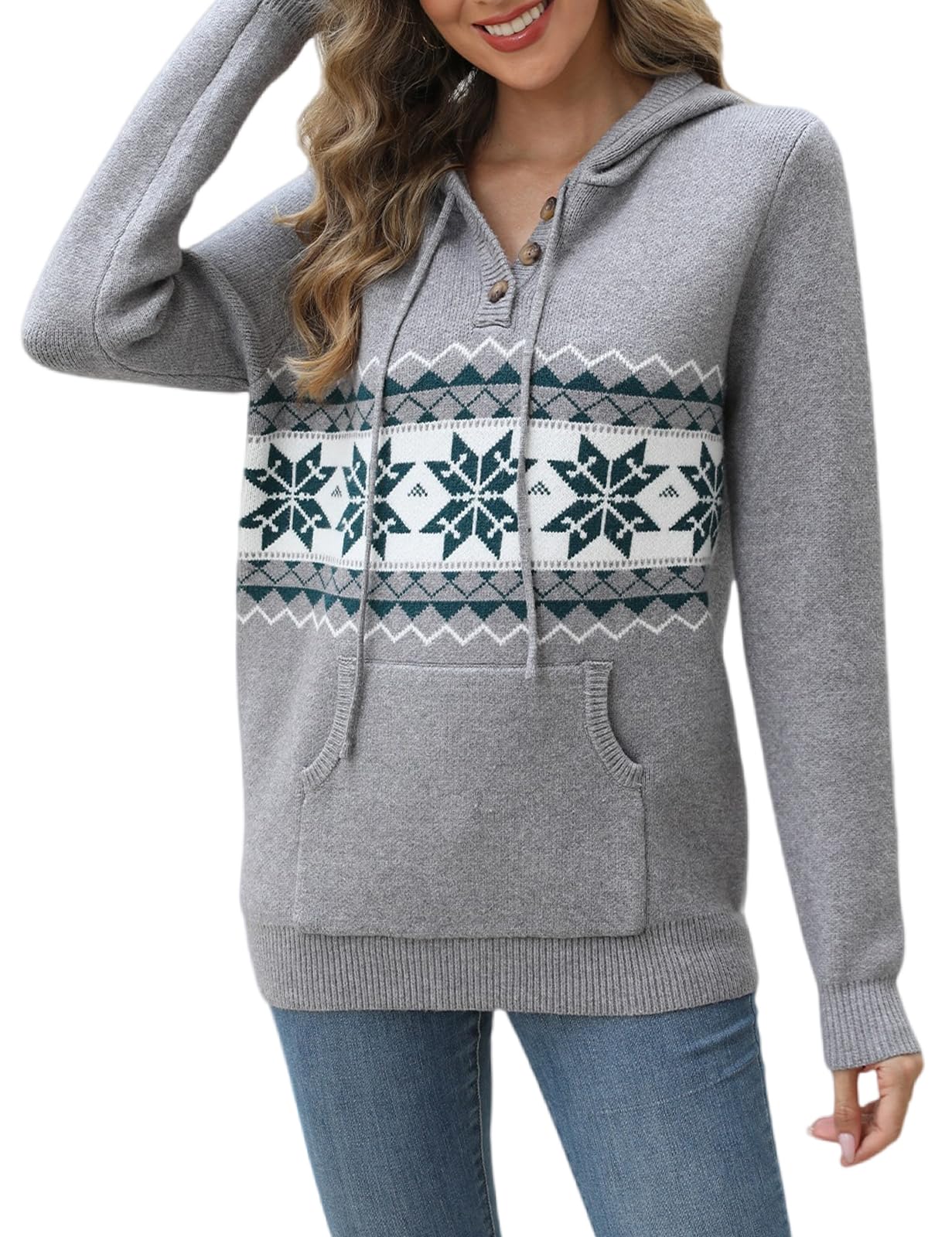 CiCiBird Women's Fall Hoodies Sweater V Neck Waffle Knit Top with Pocket