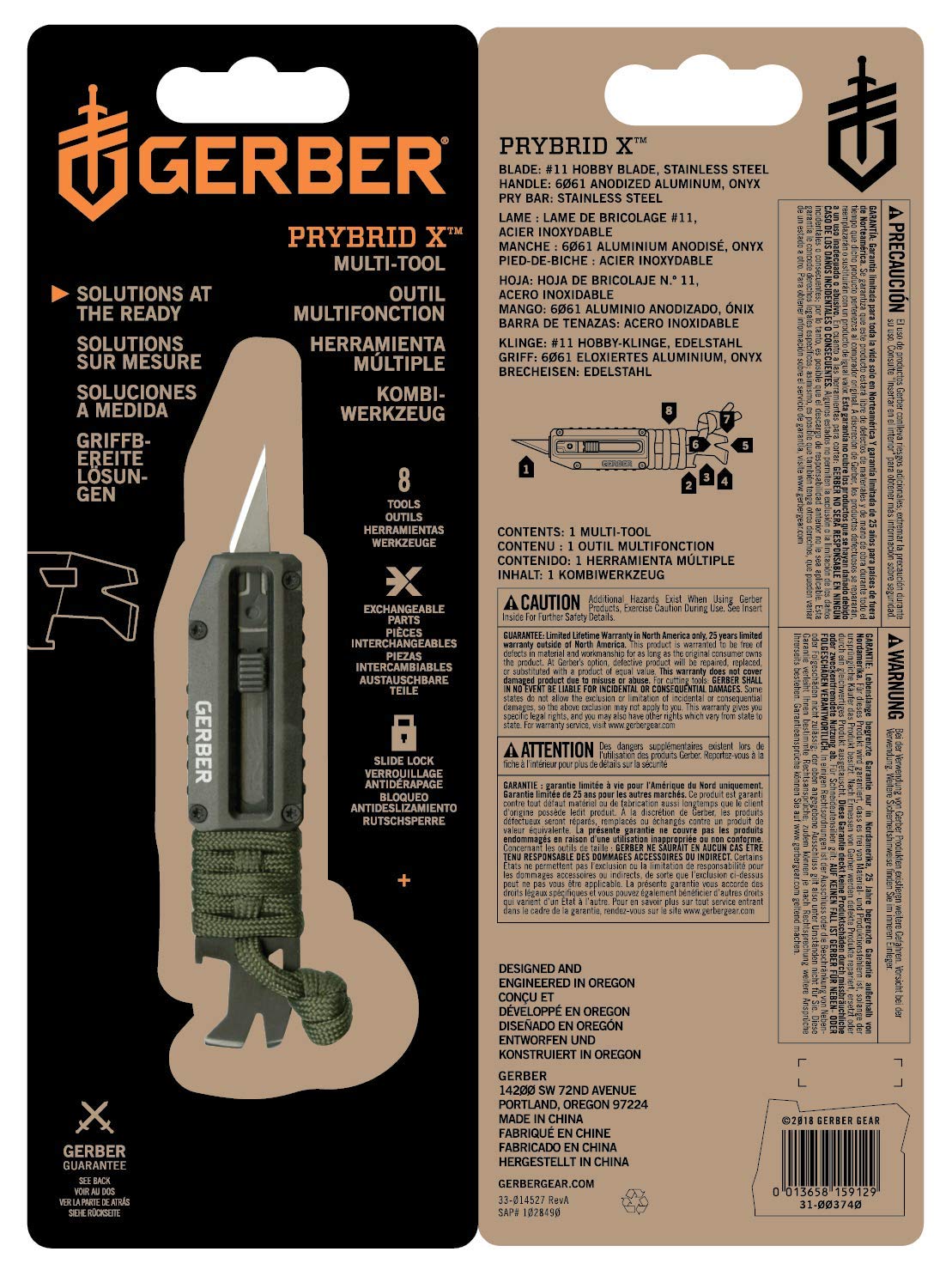 Gerber Strumento multi-uso con 8 funzioni, Prybird-X, Grigio scuro, Acciaio inox, 31-003740