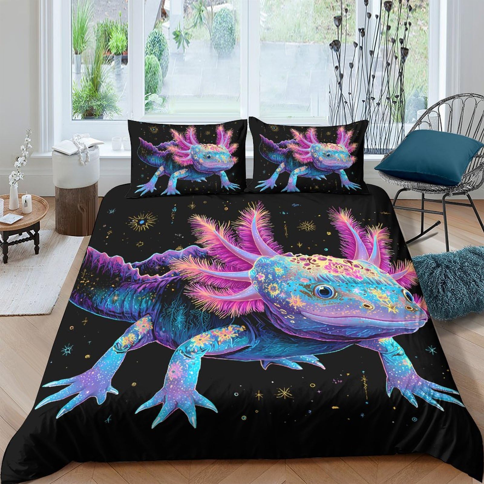 Ctjqhvkz Style-6 3D Printed Vibrant Axolotl Fitted Sheet Microfiber Soft Colourful Creature Bed Sheet Bedroom Decor Protection Single（135X200cm）
