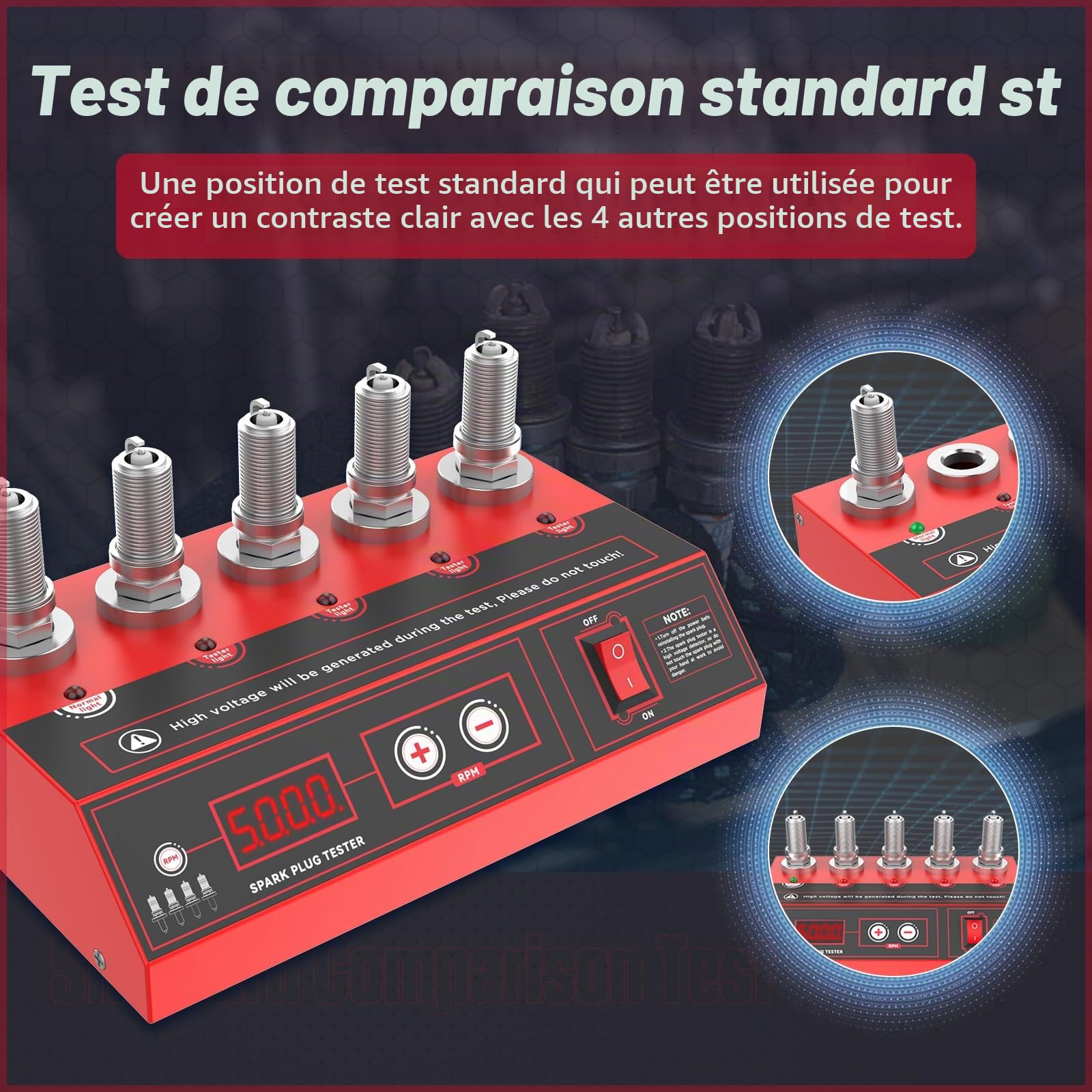 Testeur de bougies d'allumage 220V - Testeur d'allumage à 5 trous avec écran LCD pour véhicules à essence 12V, fréquence réglable de 0-9000 tr/min, outil de diagnostic pour bougies d'allumage 12~14mm