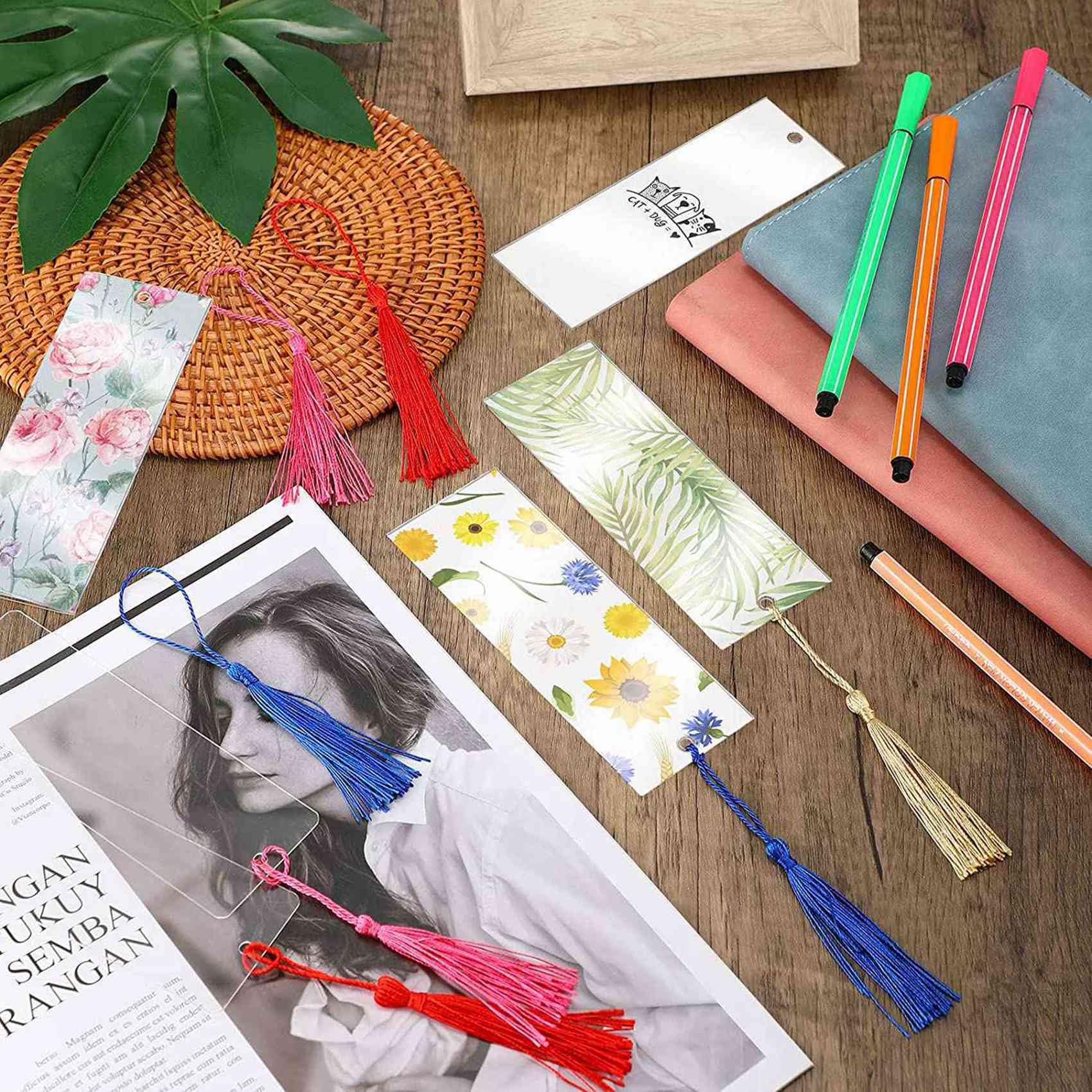120 PZ Segnalibro Acrilico Vuoto Trasparente DIY Non Mini Book Markers con Nappe Colorate per Ornamenti Artigianali DIY