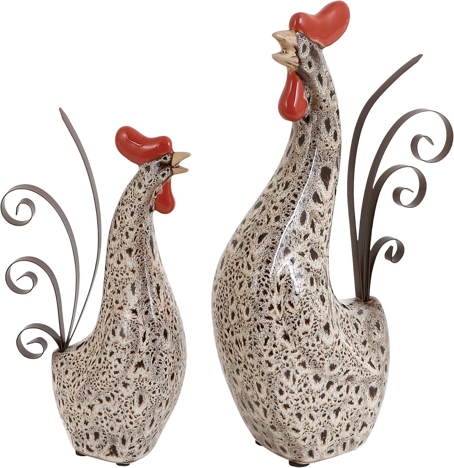 Deco 79 Ceramic Rooster Decorative Garden Sculpture Indoor Outdoor Standing Garden Statues with Reactive Glaze Finish, Set of 2 Outdoor Sculptures 13", 10"H, Cream Cream 13", 10"H