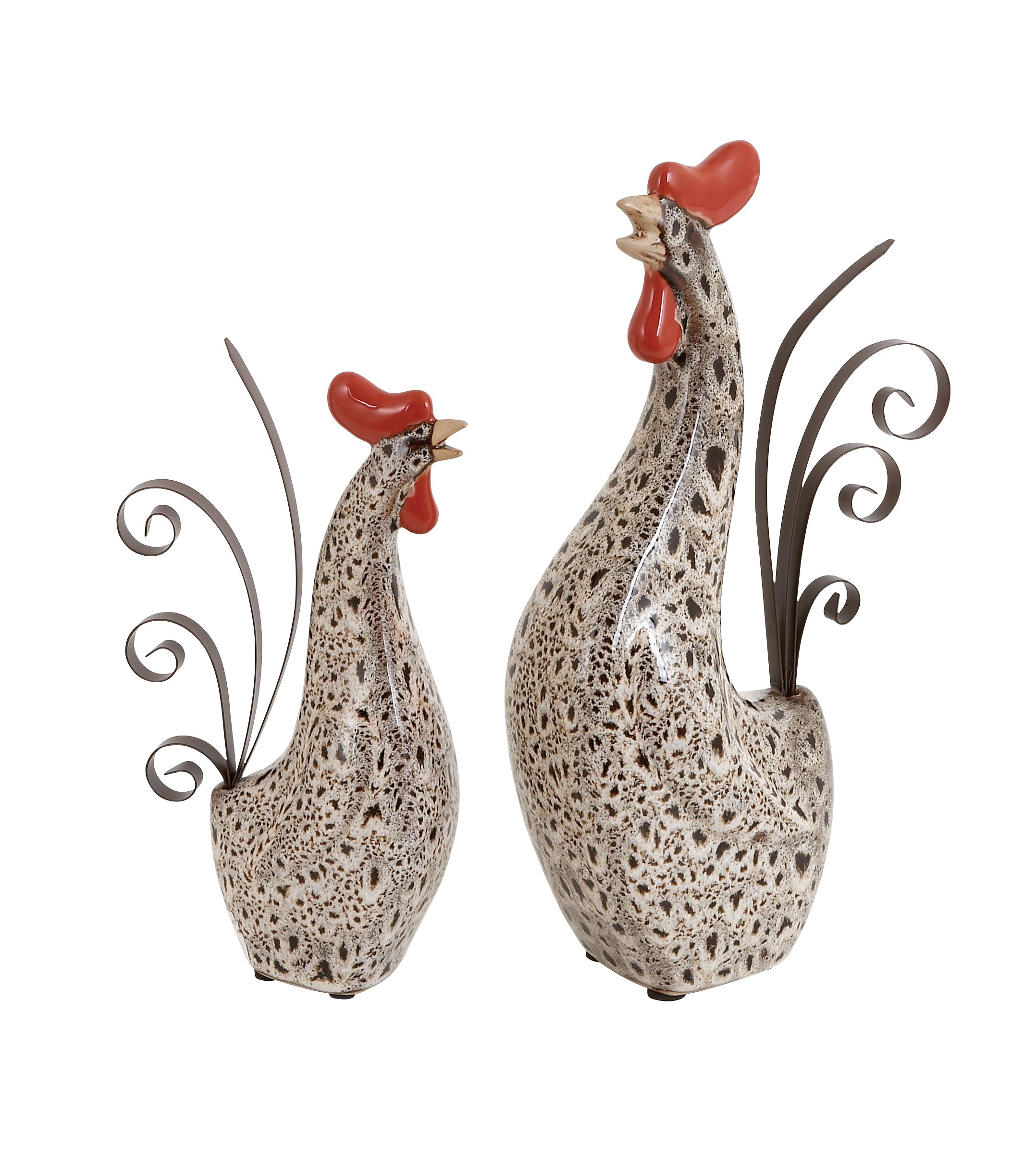 Deco 79 Ceramic Metal Rooster Sculpture, 13-Inch/10-Inch, Set of 2