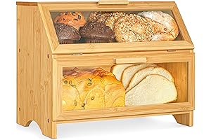 Golden Nature Double-Tier Bamboo Bread Box for Kitchen Countertop